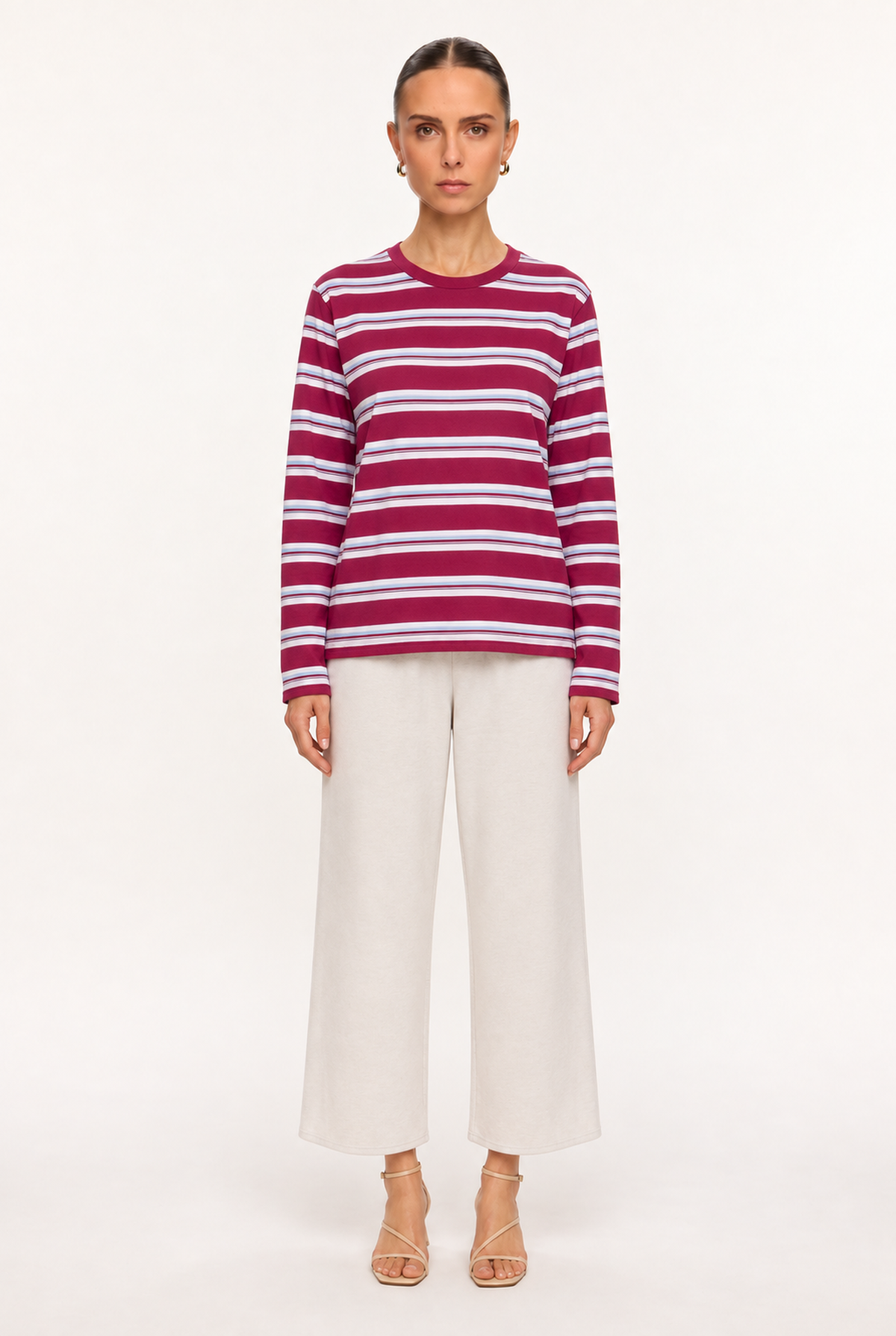 BURGUNDY MULTI-STRIPE KNIT TOP - front view