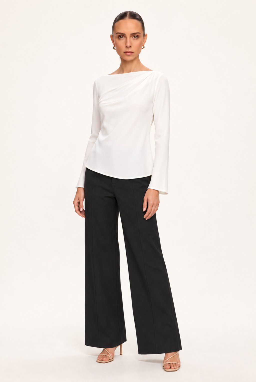 IVORY DRAPED BOAT-NECK BLOUSE - back view