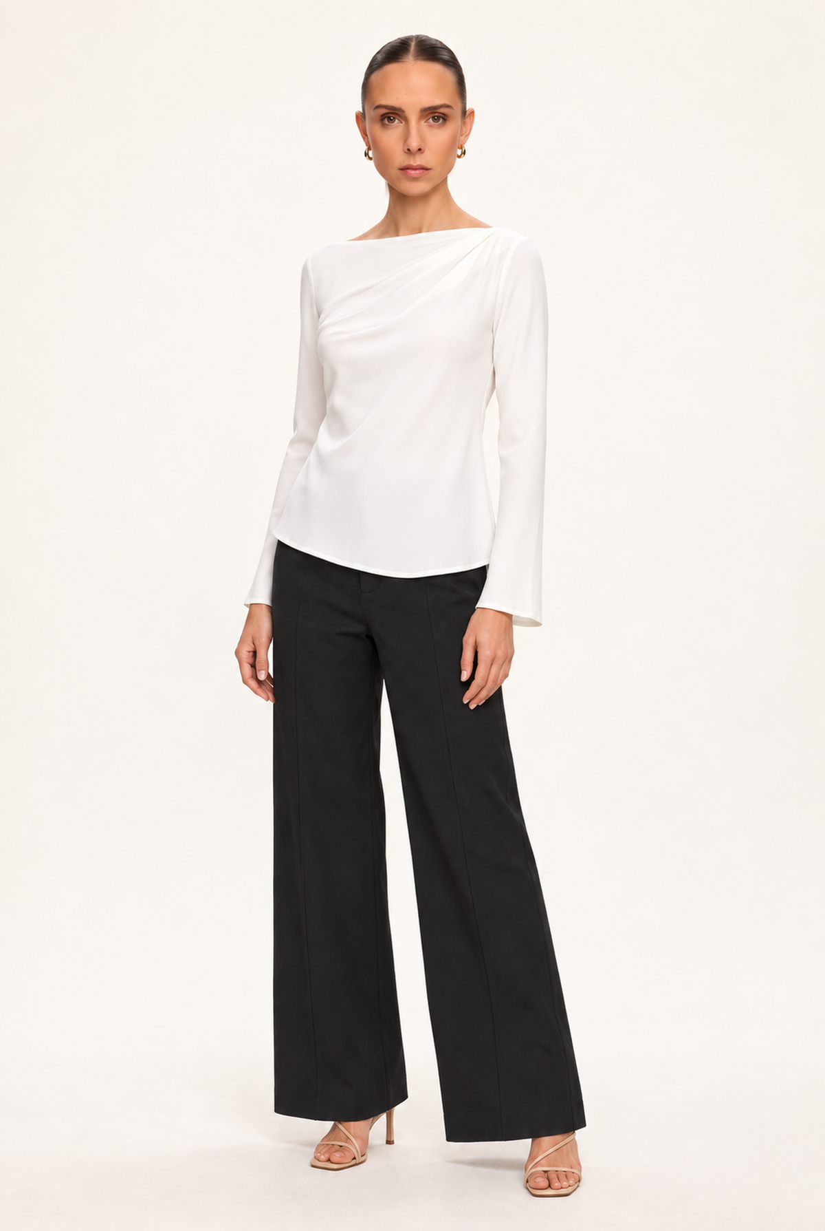 IVORY DRAPED BOAT-NECK BLOUSE - back view