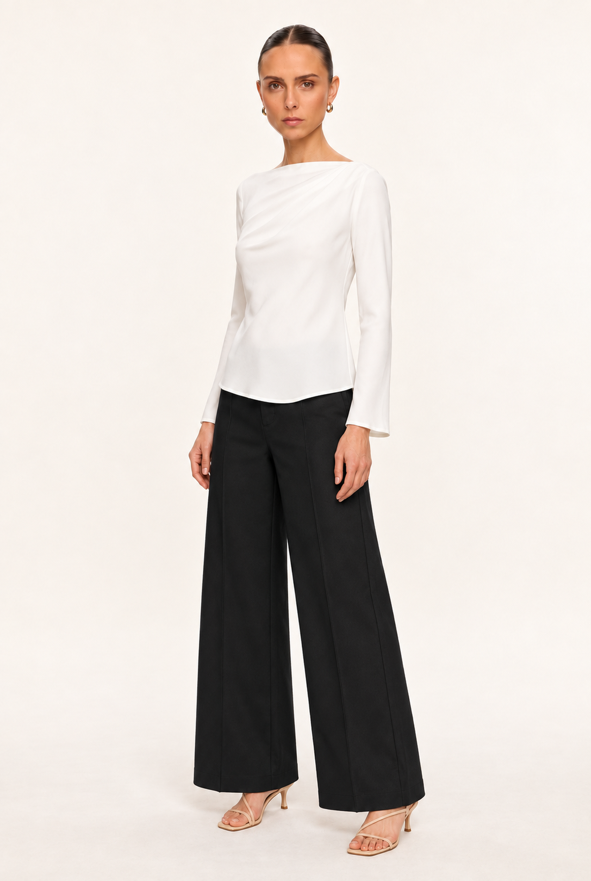 IVORY DRAPED BOAT-NECK BLOUSE - three-quarter view