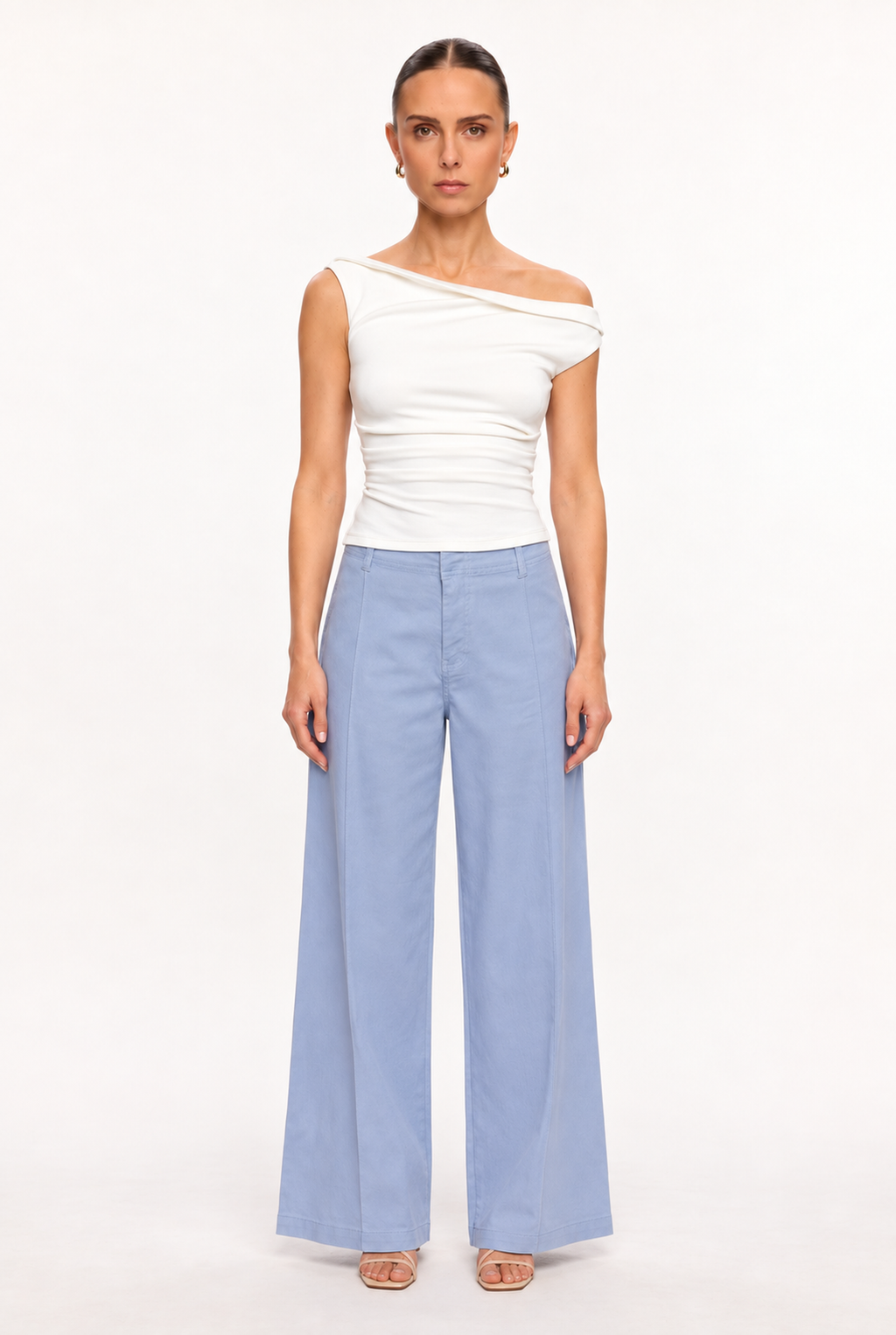 IVORY OFF-SHOULDER RUCHED KNIT TOP - front view