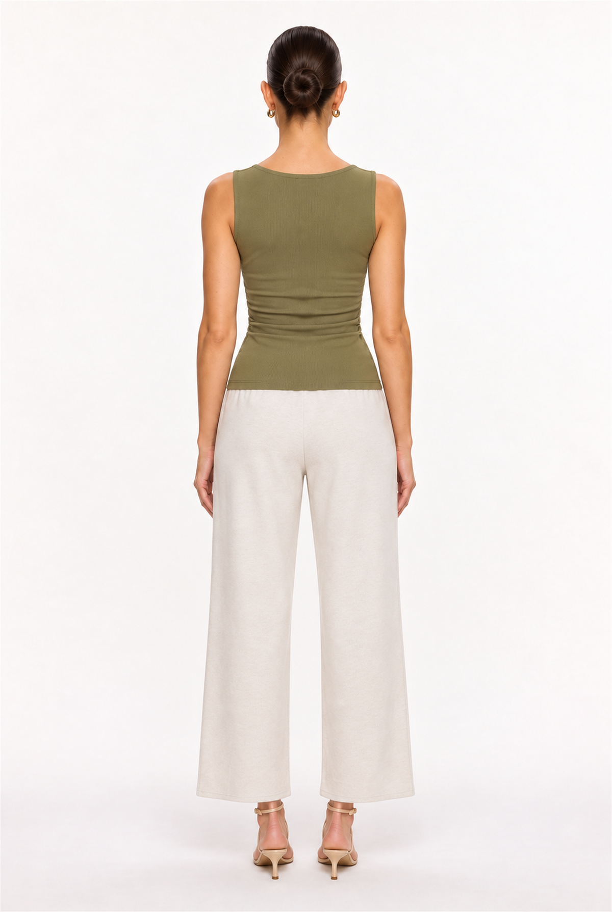 OLIVE SQUARE-NECK RUCHED KNIT TOP - back view