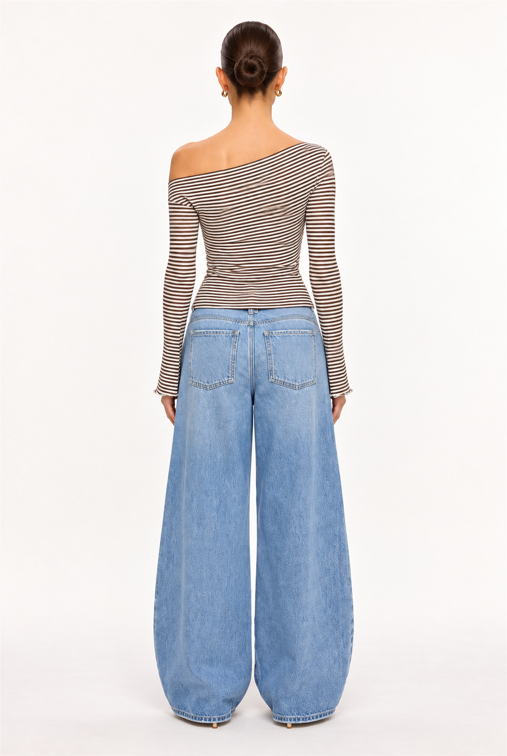 BROWN STRIPED ASYMMETRIC KNIT TOP - back view