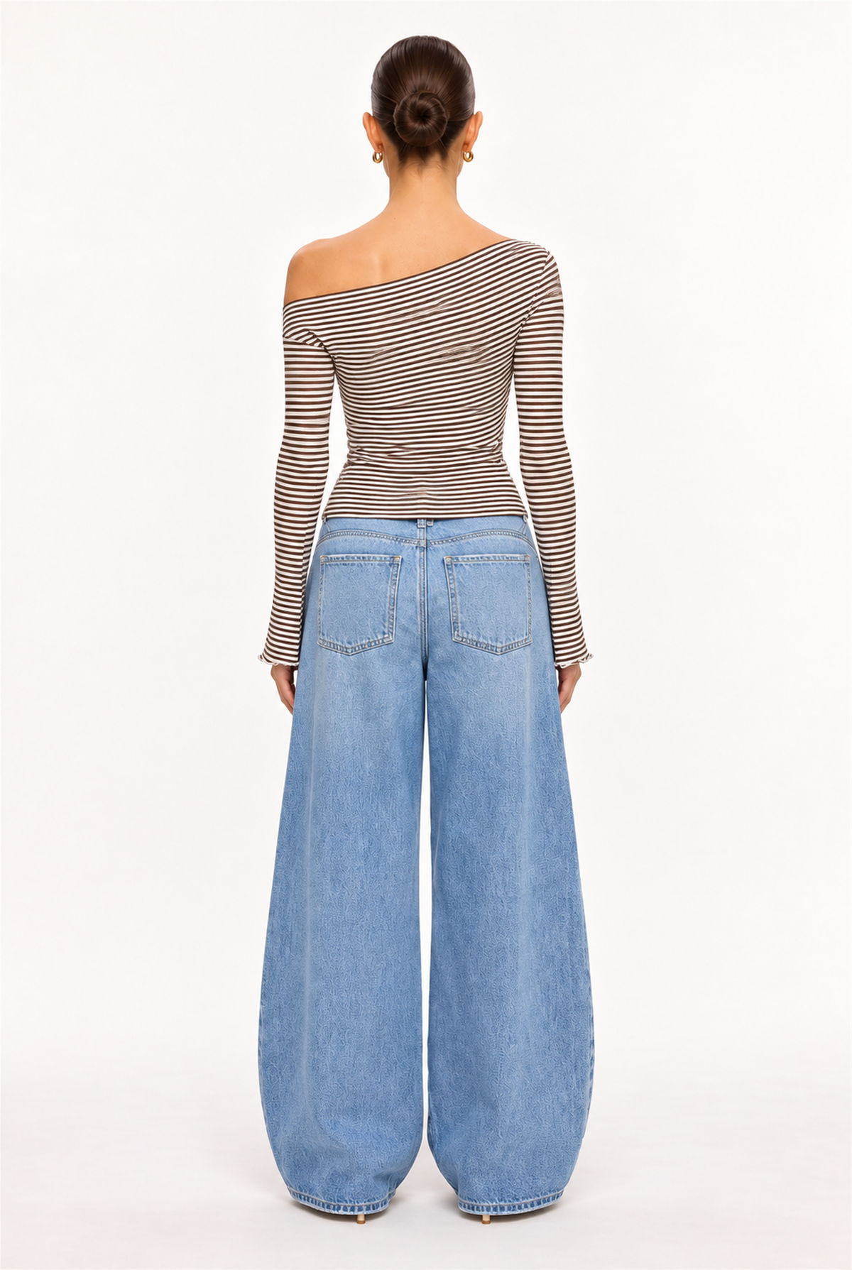 BROWN STRIPED ASYMMETRIC KNIT TOP - back view