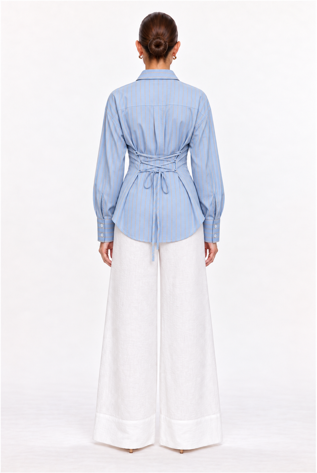 BLUE MULTI-STRIPE BACK LACE-UP SHIRT - back view