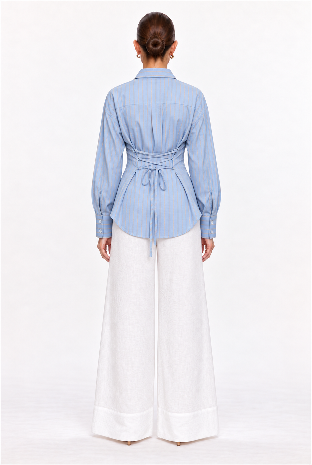 BLUE MULTI-STRIPE BACK LACE-UP SHIRT - back view
