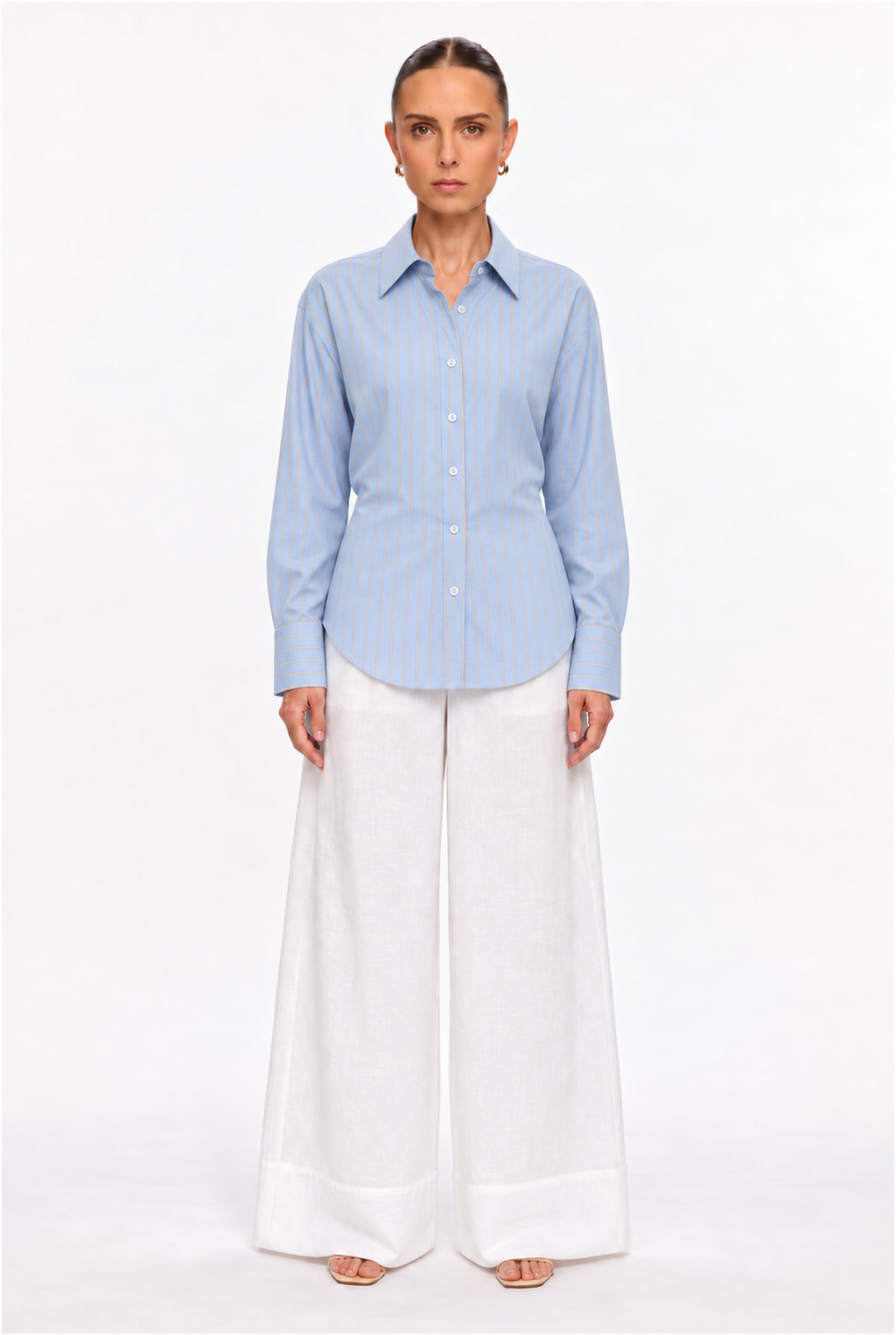 BLUE MULTI-STRIPE BACK LACE-UP SHIRT - front view