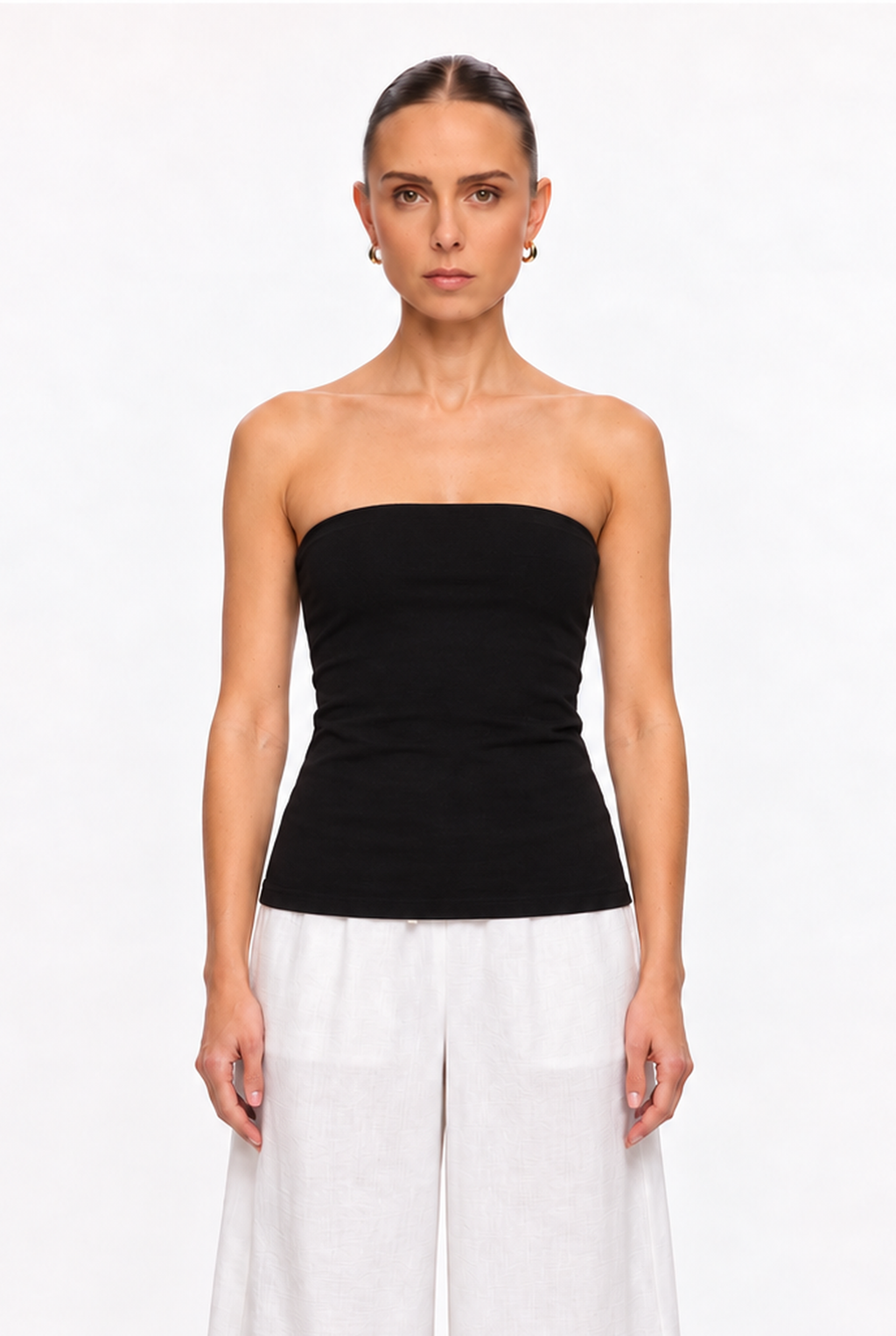 BLACK DOUBLE-LAYER LONG TUBE TOP - back view