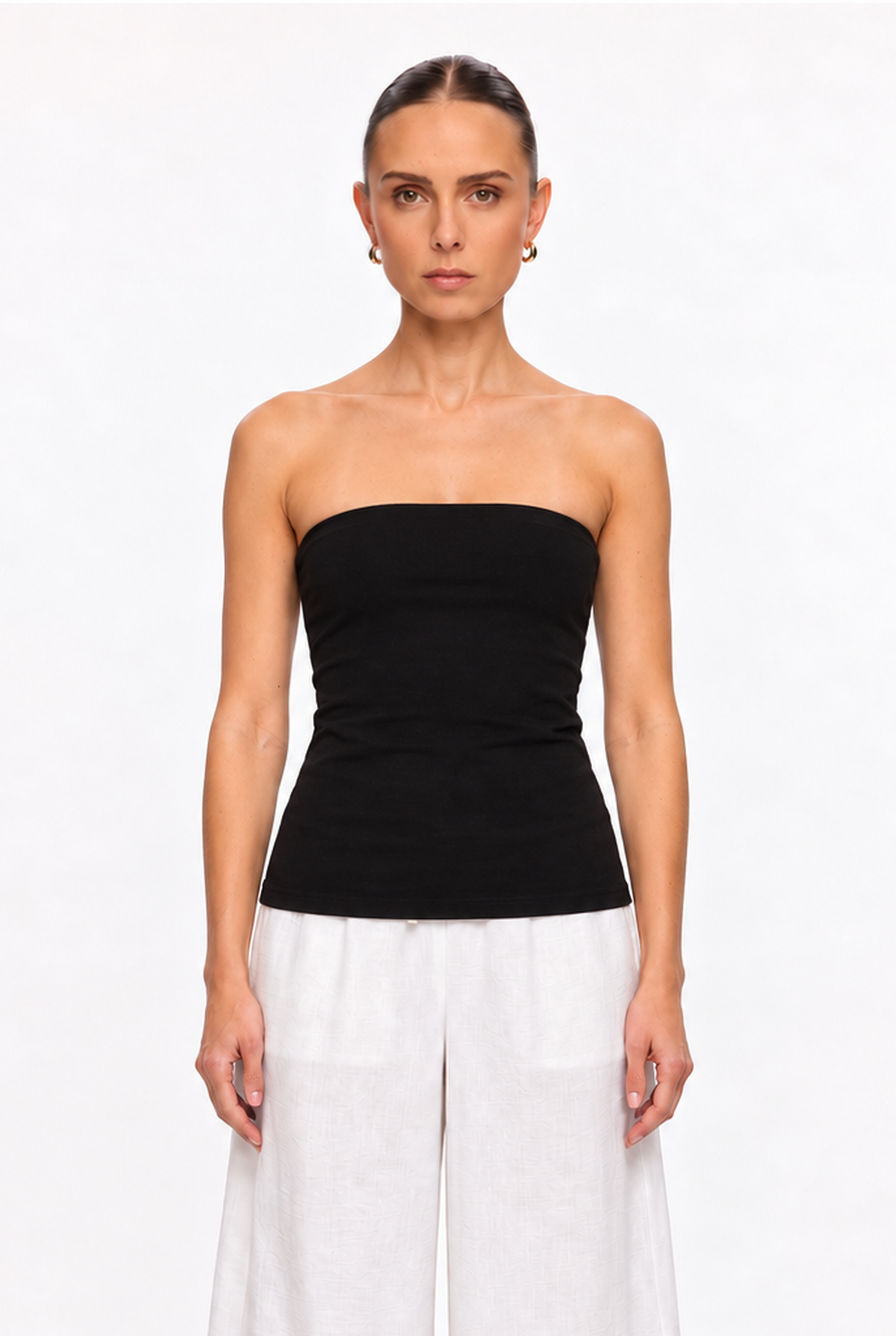BLACK DOUBLE-LAYER LONG TUBE TOP - back view