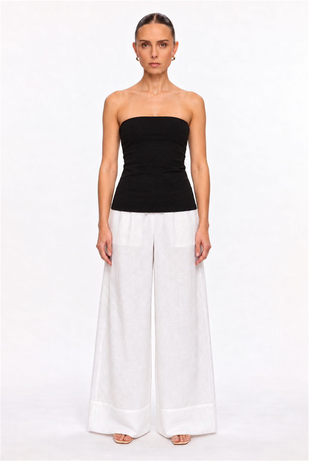 BLACK DOUBLE-LAYER LONG TUBE TOP - front view