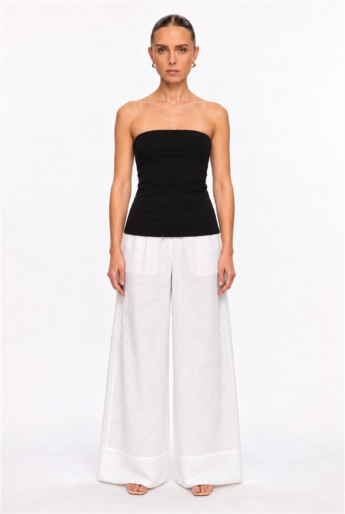 BLACK DOUBLE-LAYER LONG TUBE TOP - front view