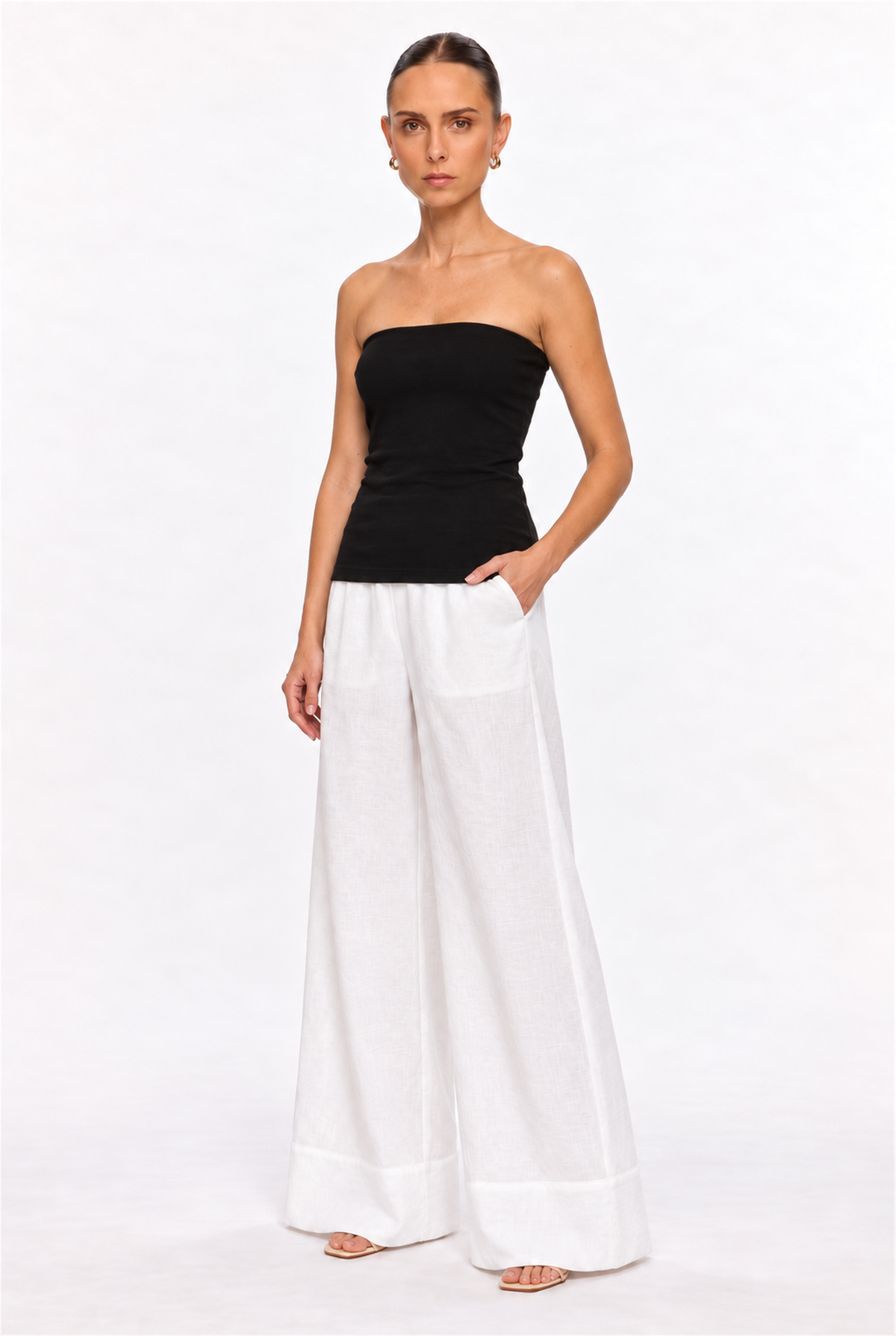 BLACK DOUBLE-LAYER LONG TUBE TOP - three-quarter view