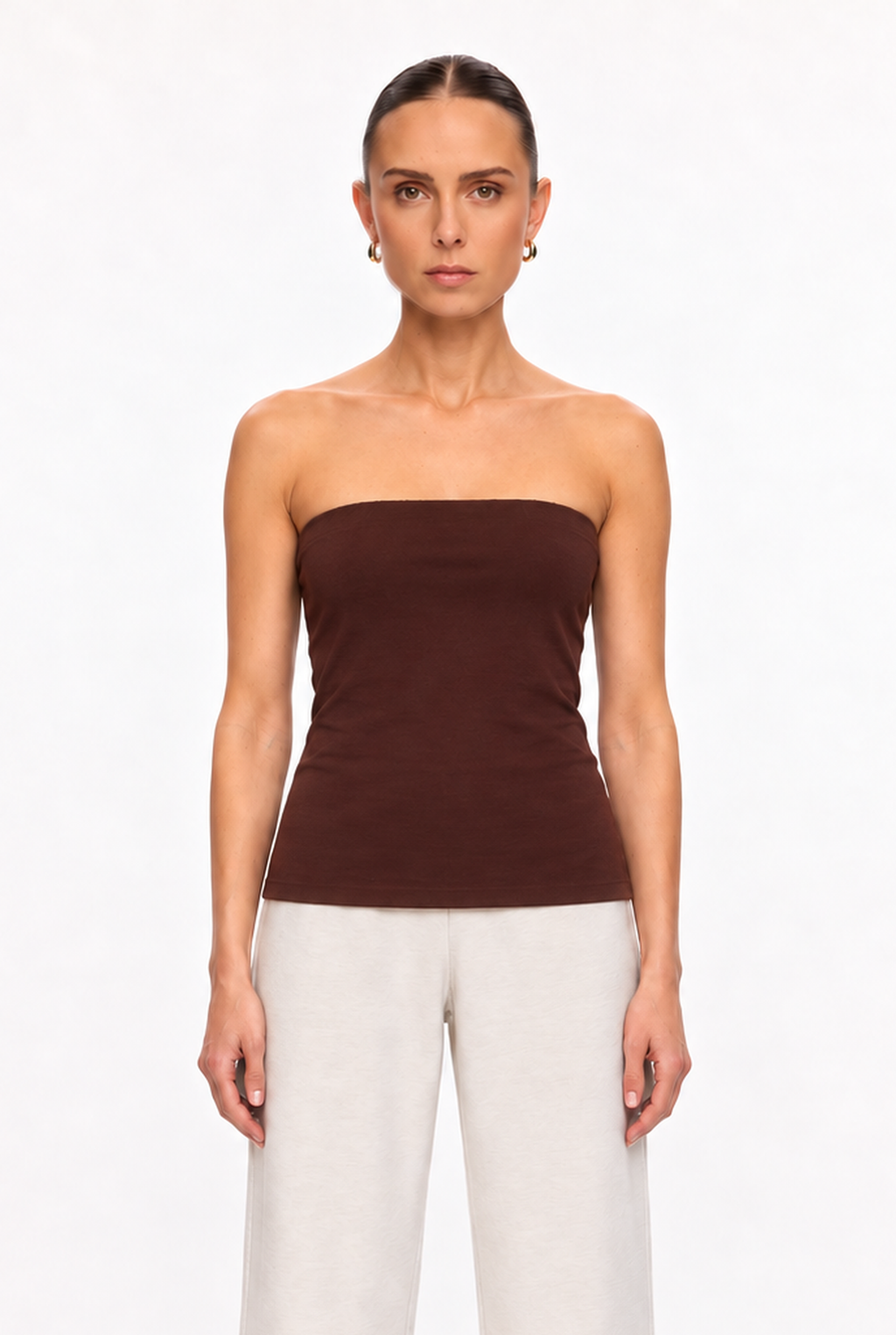 BROWN DOUBLE-LAYER LONG TUBE TOP - back view