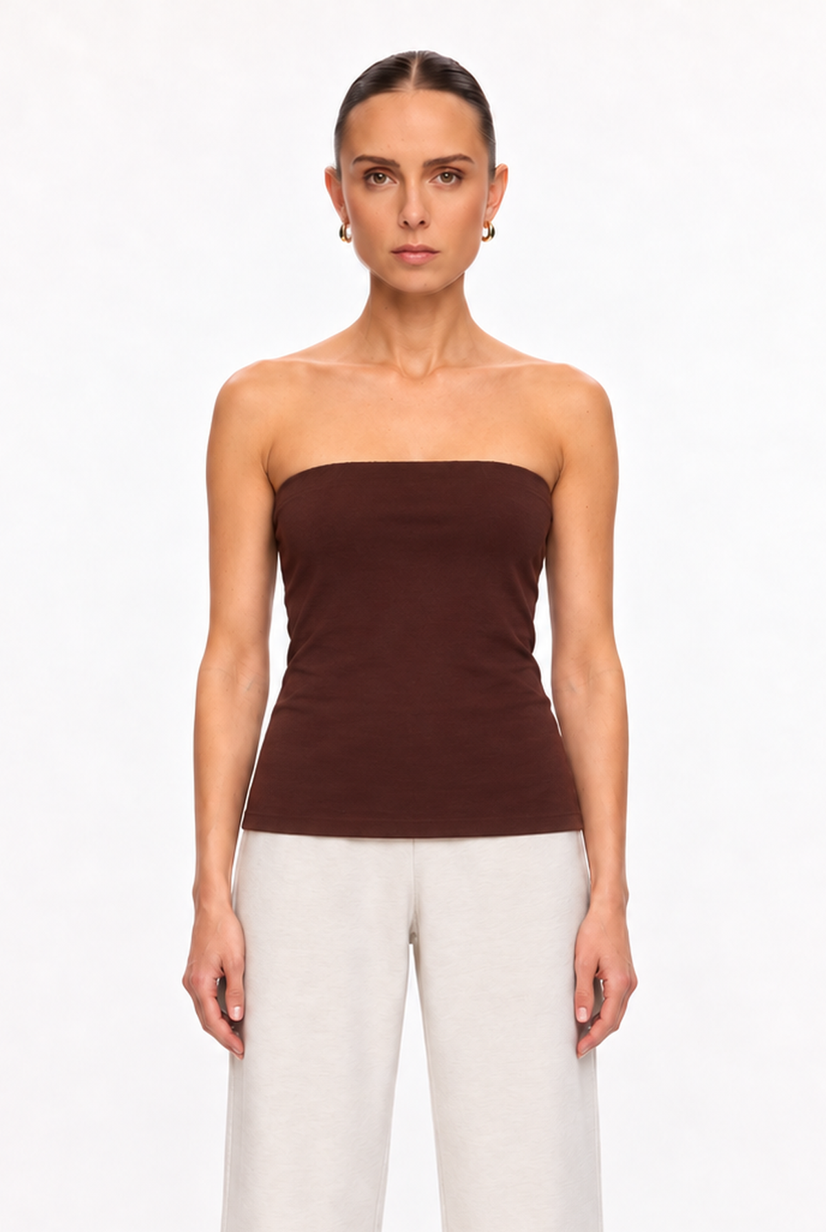 BROWN DOUBLE-LAYER LONG TUBE TOP - back view