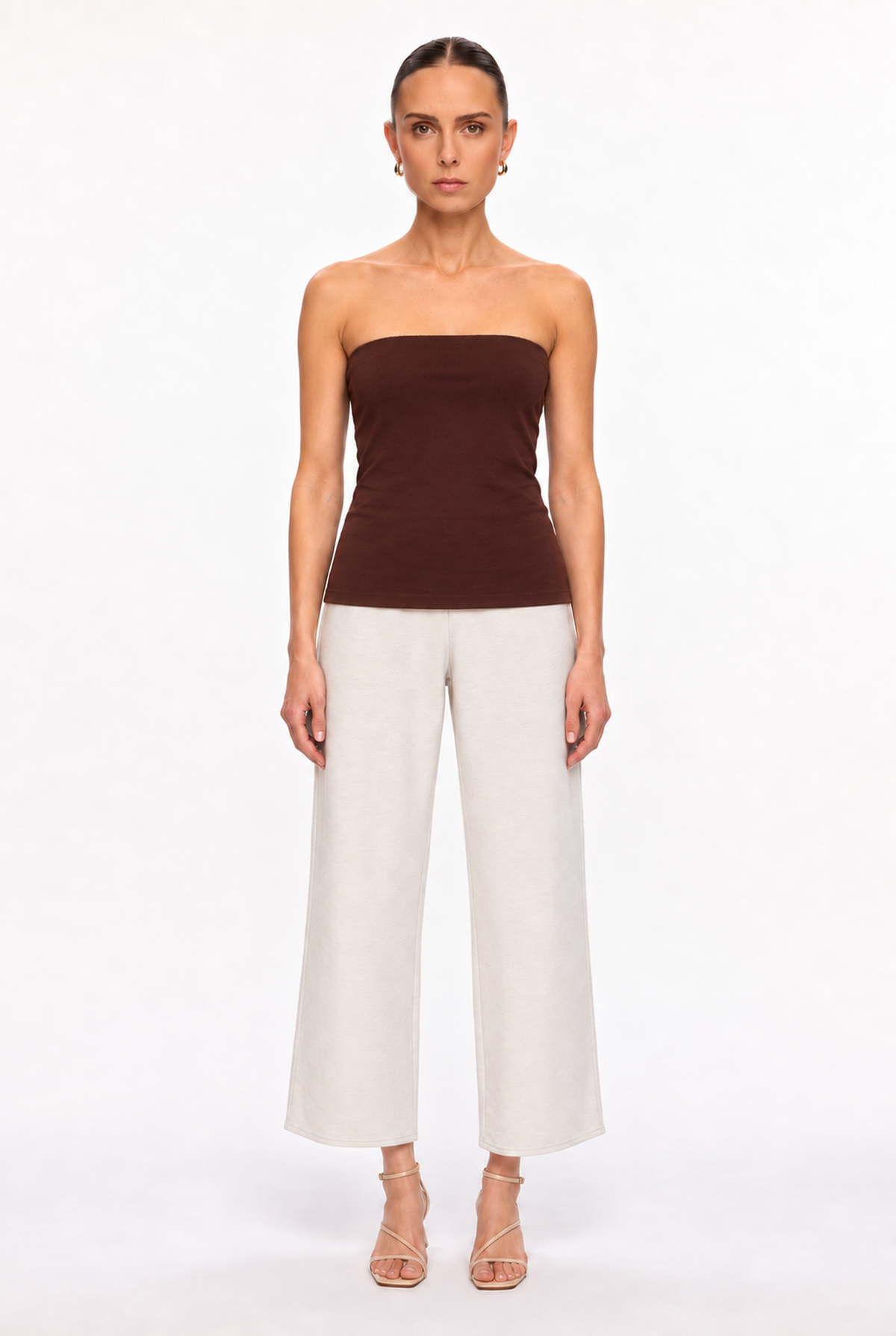 BROWN DOUBLE-LAYER LONG TUBE TOP - front view