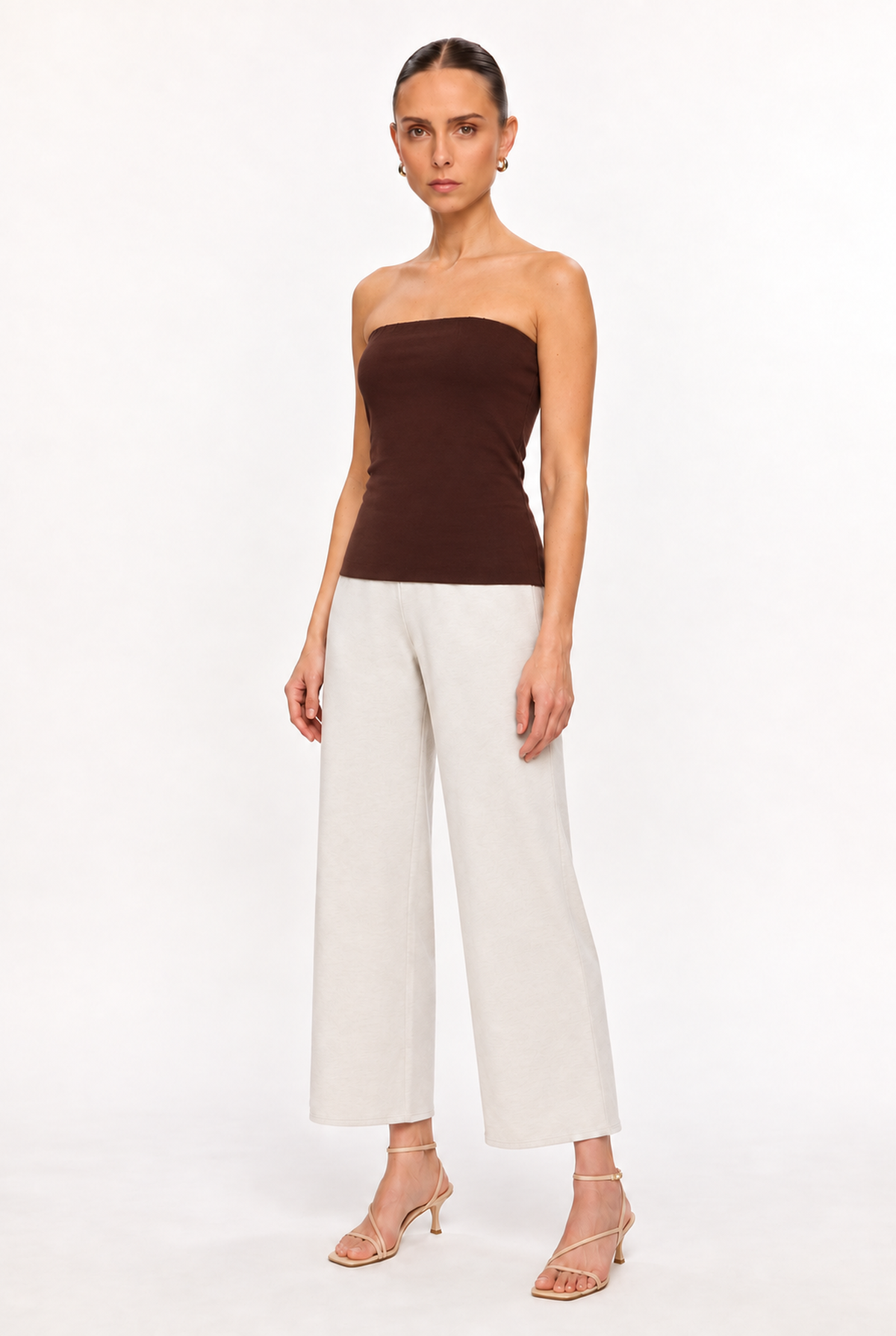 BROWN DOUBLE-LAYER LONG TUBE TOP - three-quarter view