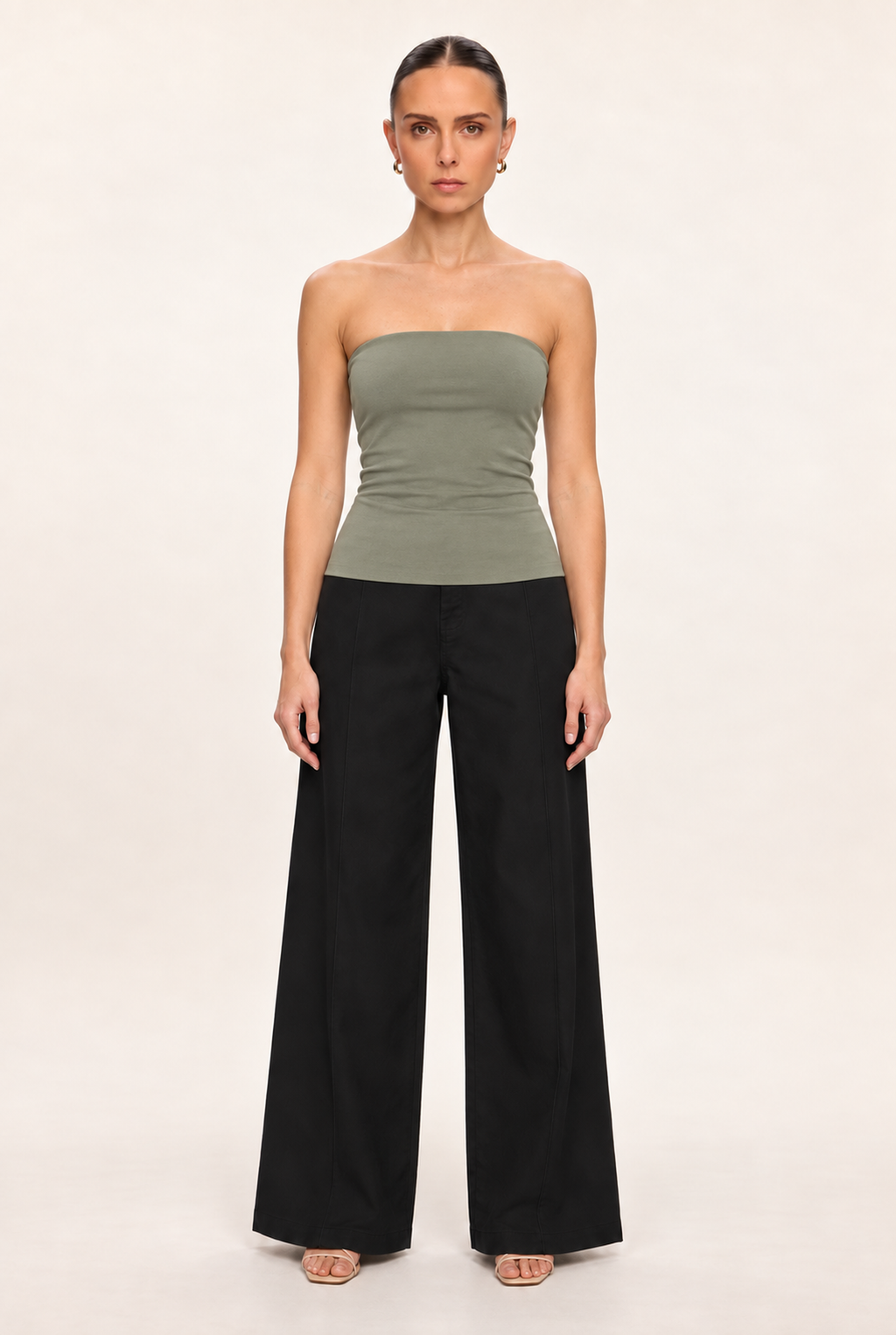 LIGHT OLIVE DOUBLE-LAYER LONG TUBE TOP - front view