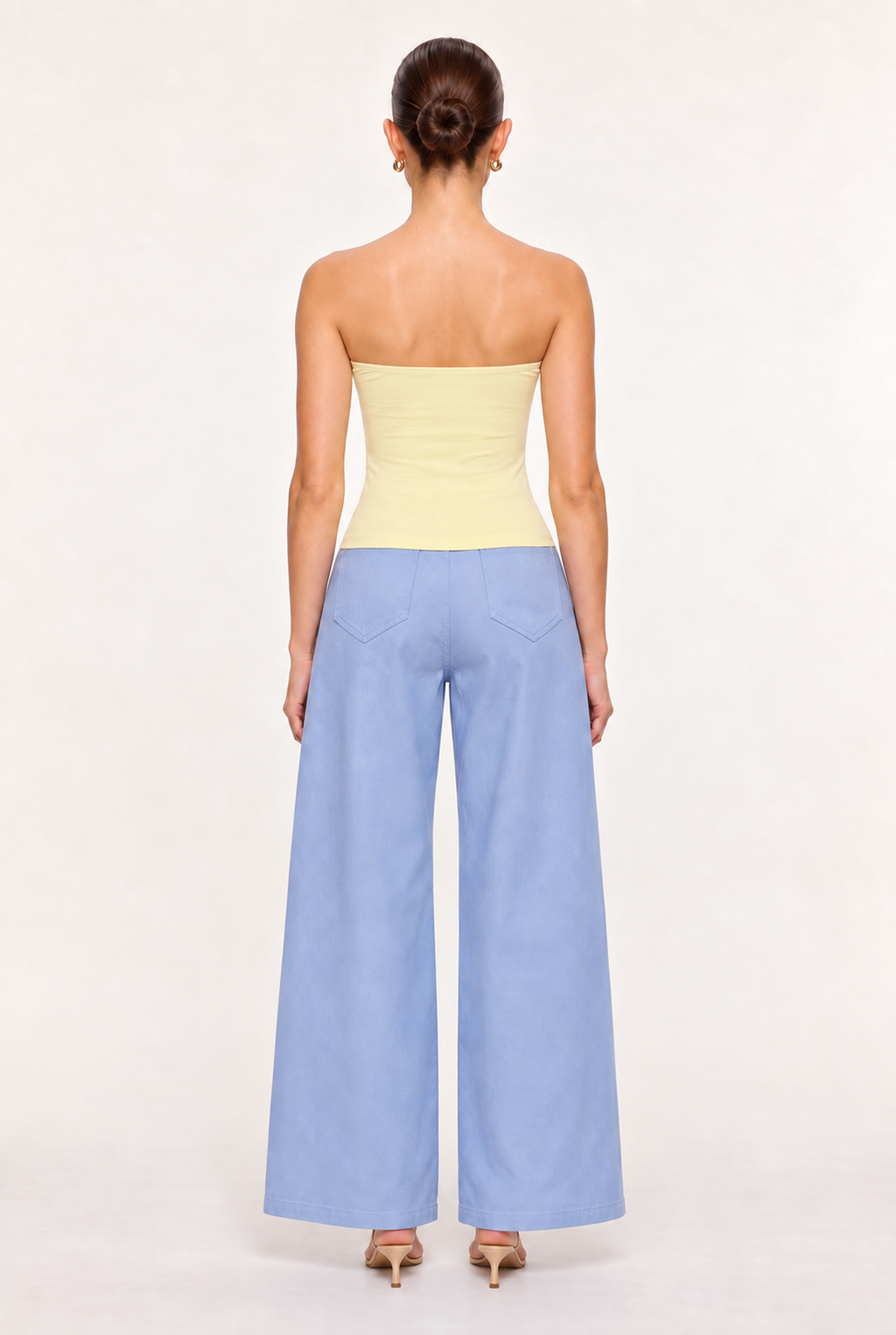 LIGHT YELLOW DOUBLE-LAYER LONG TUBE TOP - back view