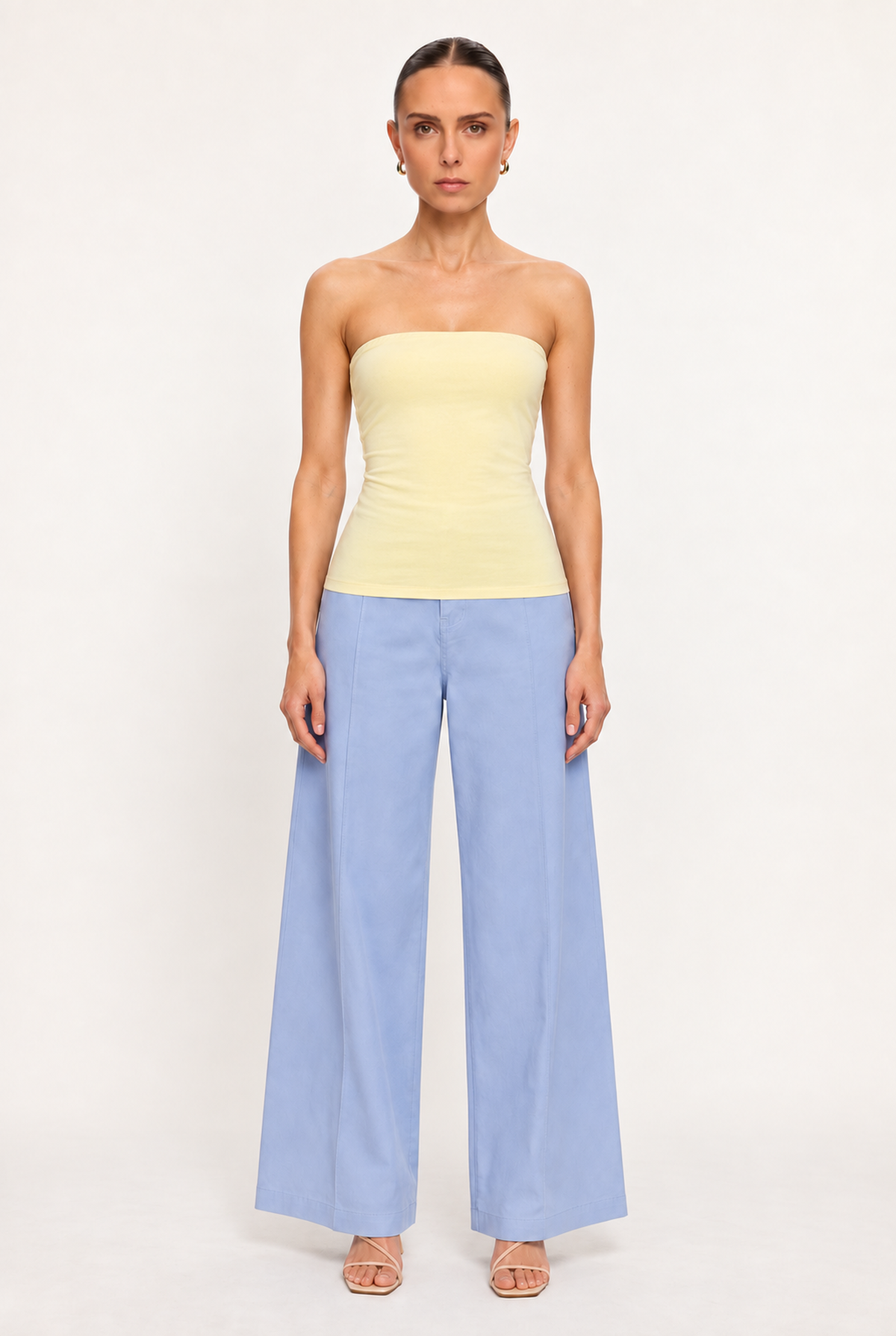 LIGHT YELLOW DOUBLE-LAYER LONG TUBE TOP - front view