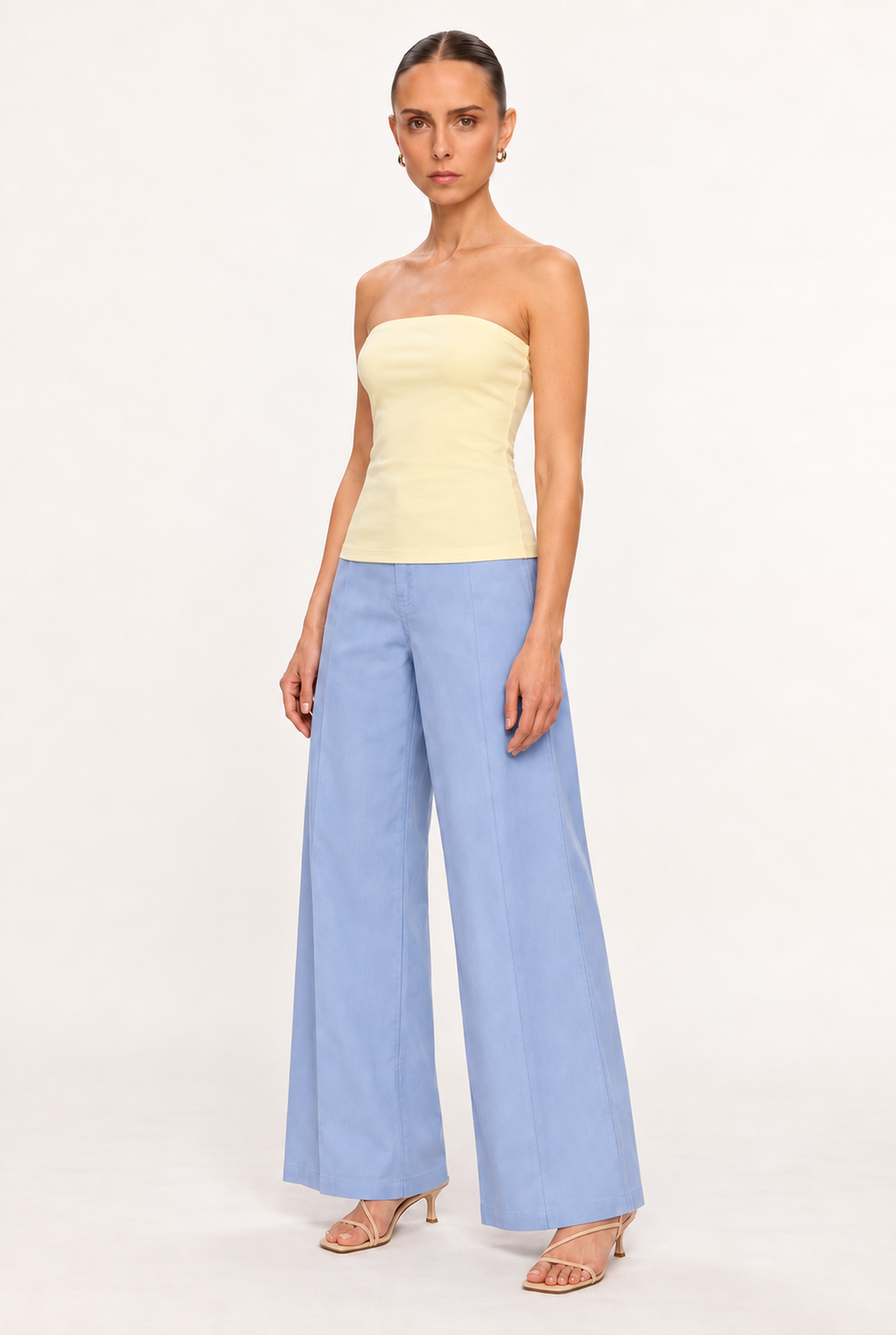 LIGHT YELLOW DOUBLE-LAYER LONG TUBE TOP - three-quarter view