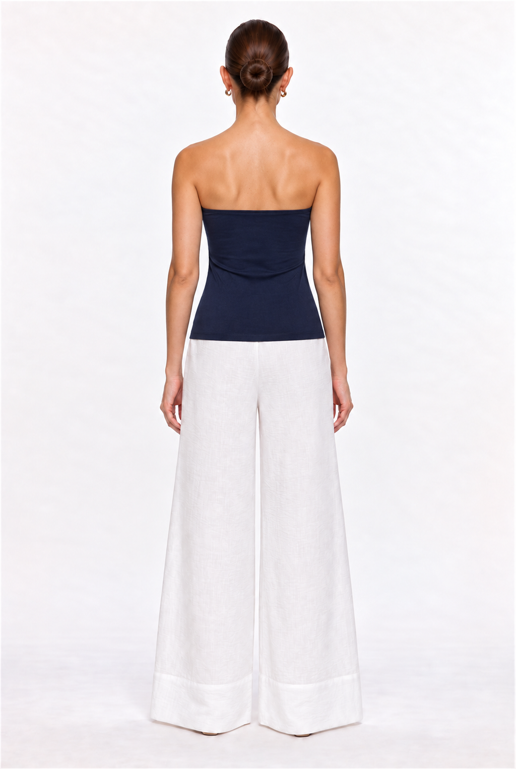 NAVY DOUBLE-LAYER LONG TUBE TOP - back view