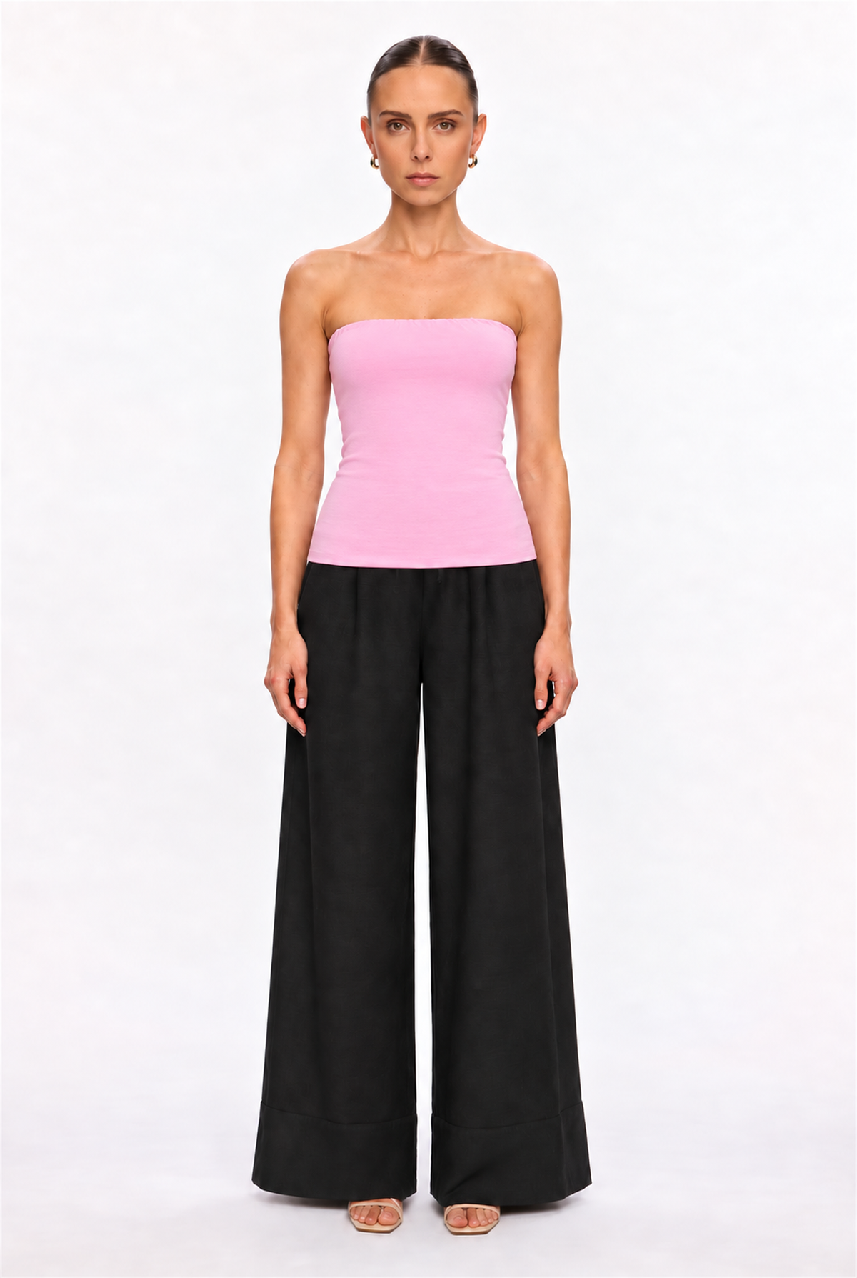 PINK DOUBLE-LAYER LONG TUBE TOP - front view