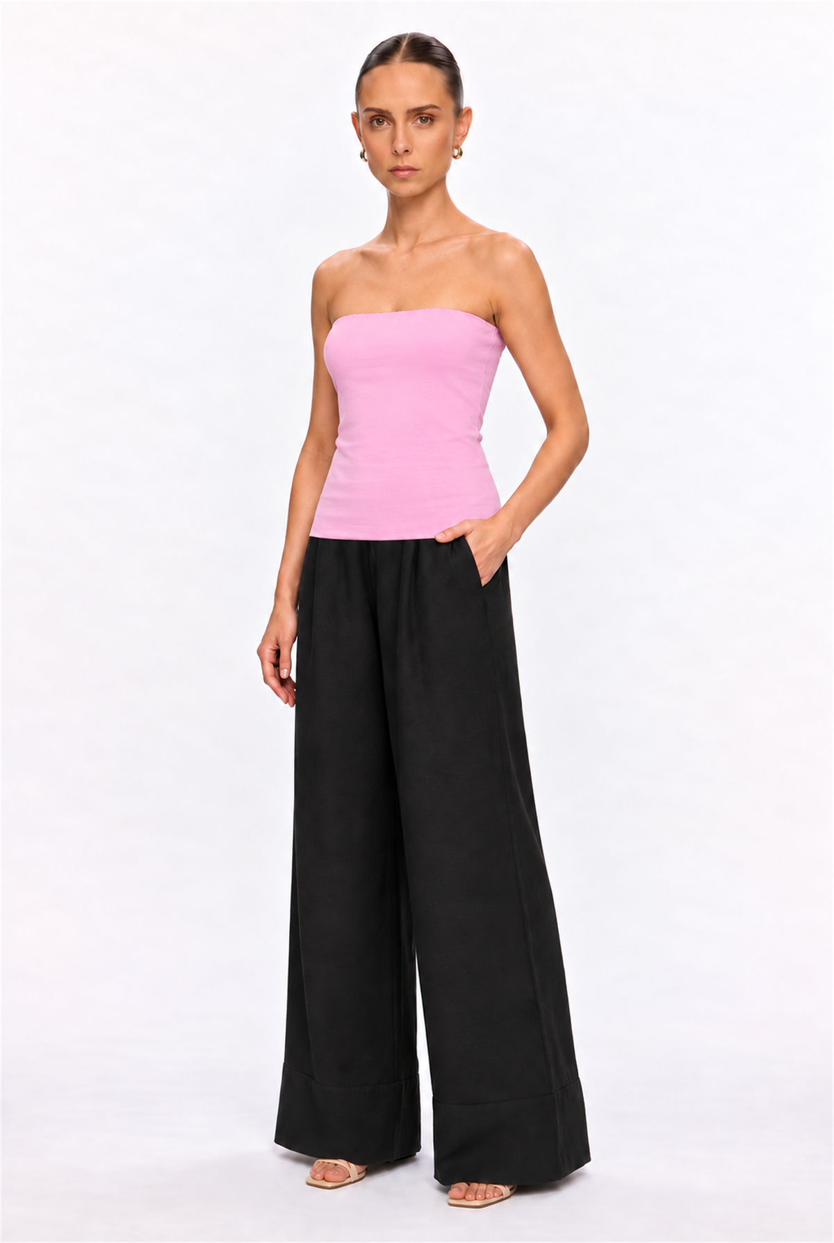 PINK DOUBLE-LAYER LONG TUBE TOP - three-quarter view