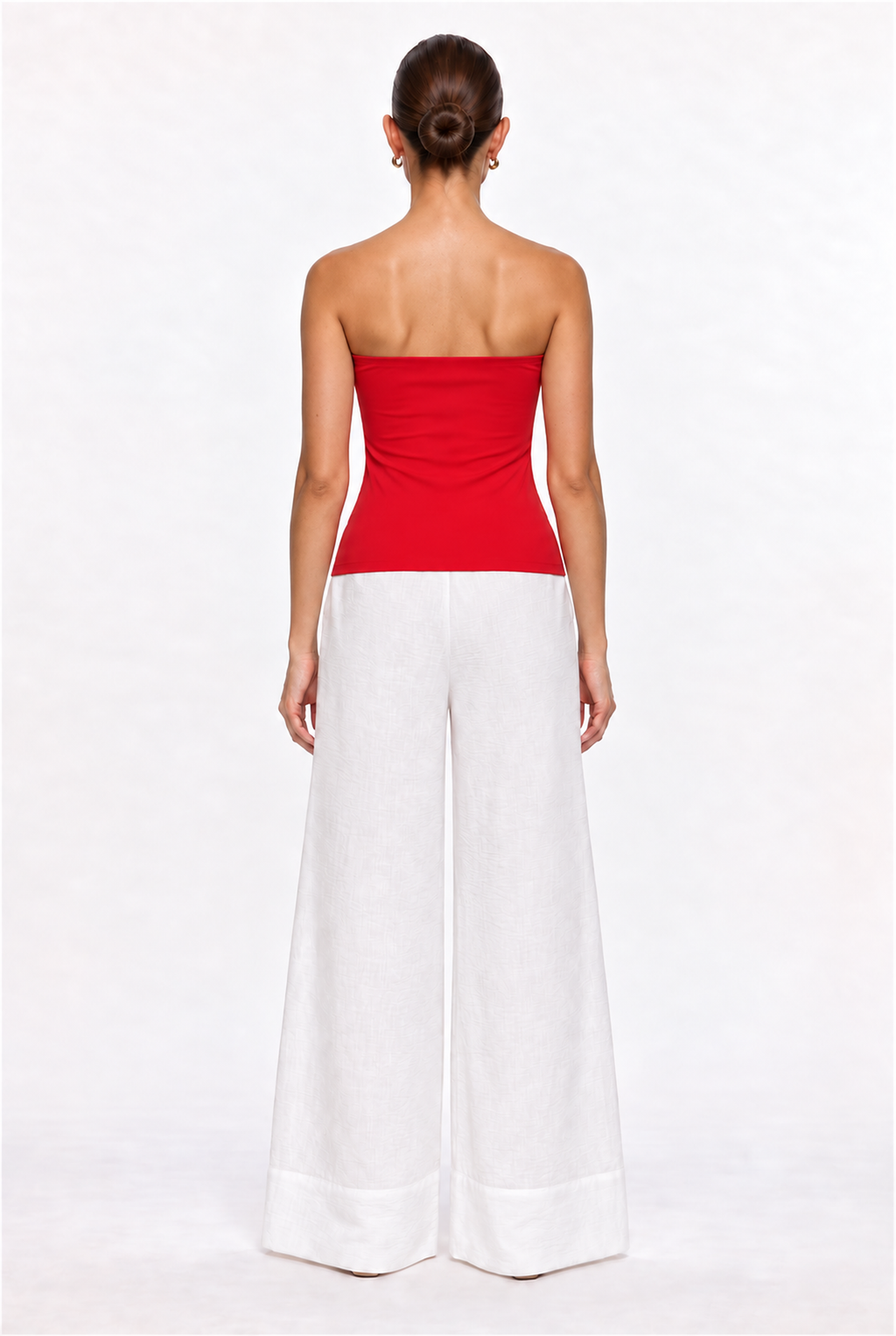 RED DOUBLE-LAYER LONG TUBE TOP - back view