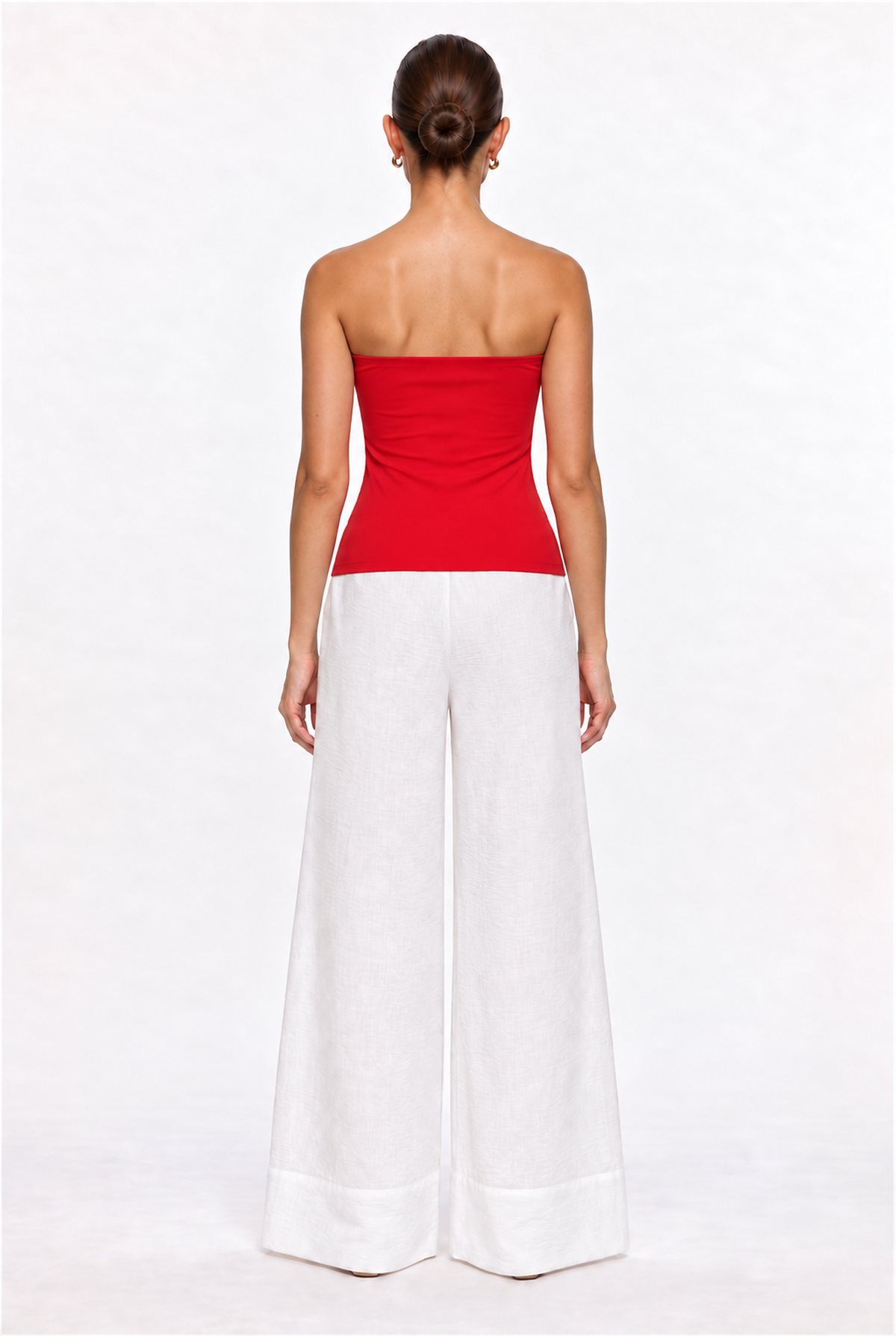 RED DOUBLE-LAYER LONG TUBE TOP - back view