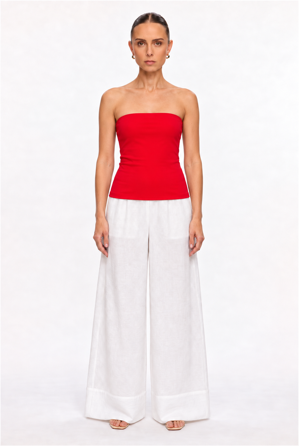 RED DOUBLE-LAYER LONG TUBE TOP - front view