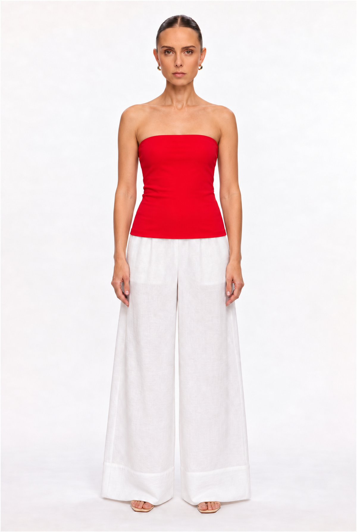 RED DOUBLE-LAYER LONG TUBE TOP - front view