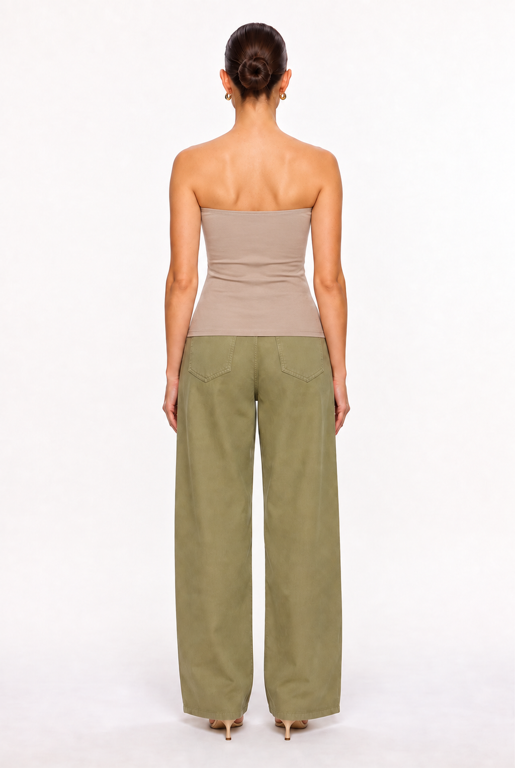TAUPE DOUBLE-LAYER LONG TUBE TOP - back view