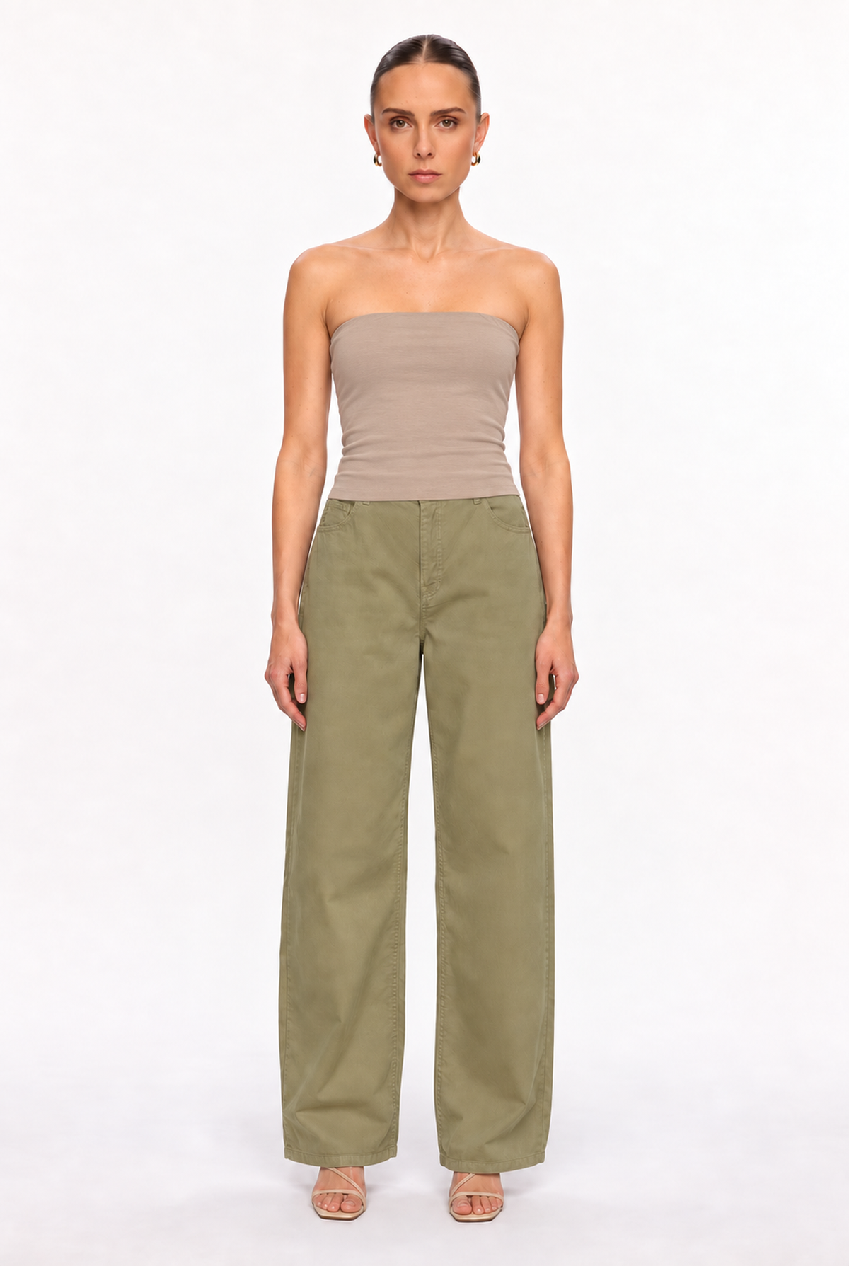 TAUPE DOUBLE-LAYER LONG TUBE TOP - front view