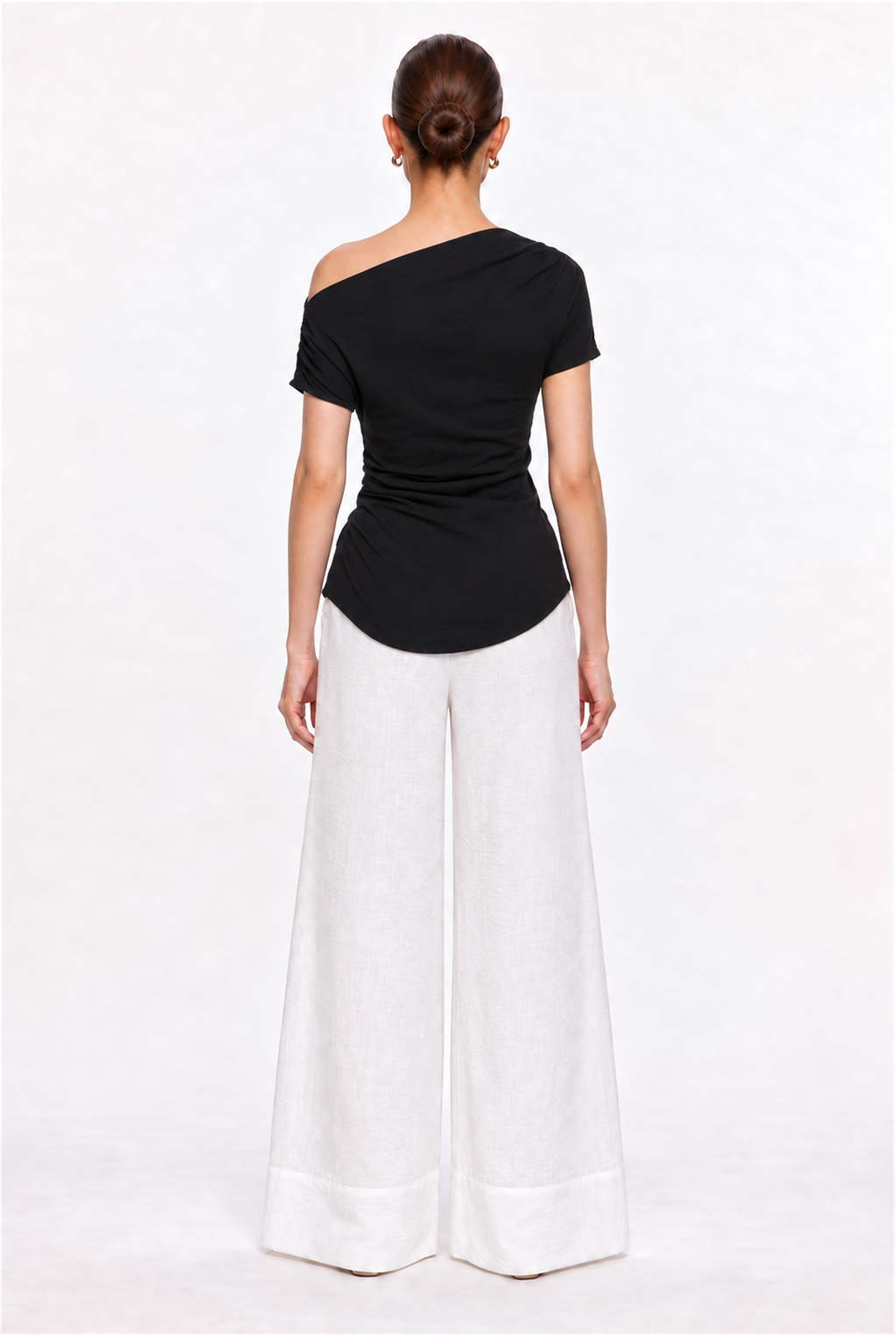BLACK ASYMMETRIC RUCHED RIB TOP - back view