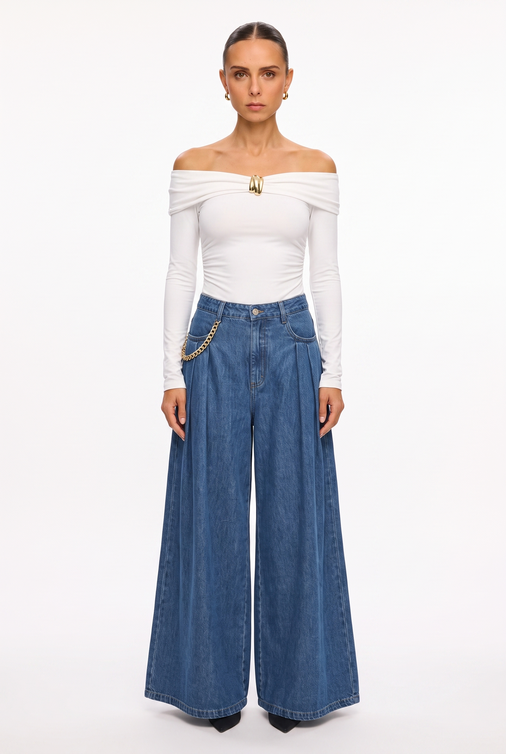 Pantalón denim palazzo - frontal