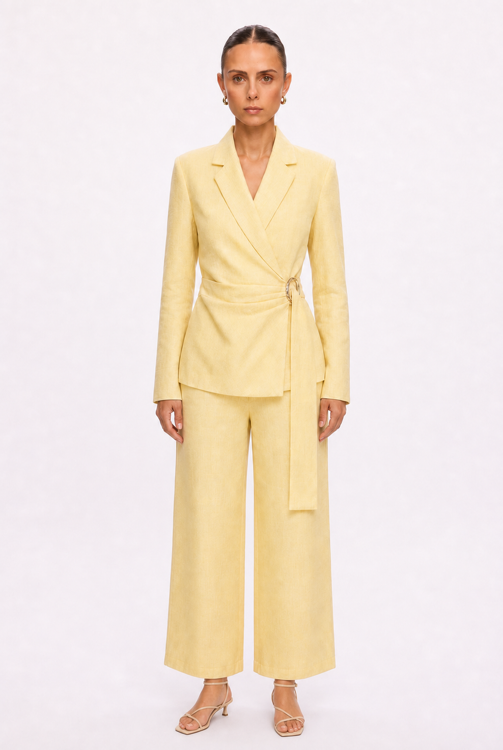 PASTEL YELLOW TAILORED BLAZER AND PANTS SET - Front view