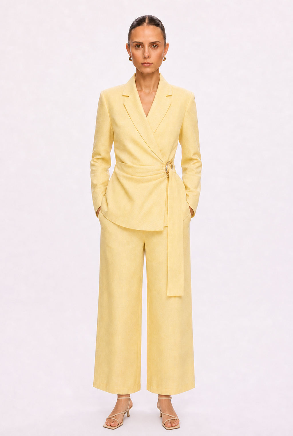 PASTEL YELLOW TAILORED BLAZER AND PANTS SET - Alternate view