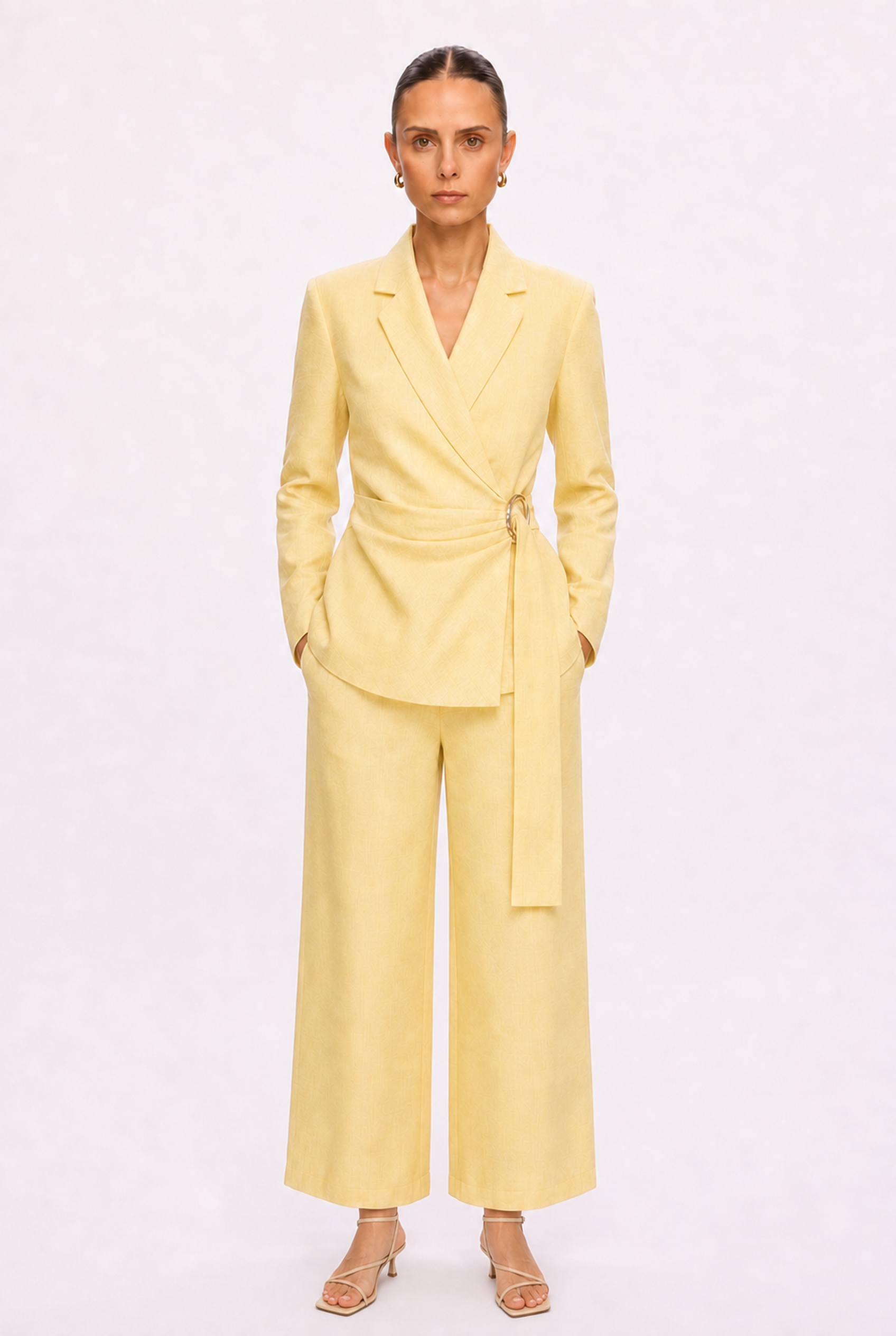 PASTEL YELLOW TAILORED BLAZER AND PANTS SET - Alternate view