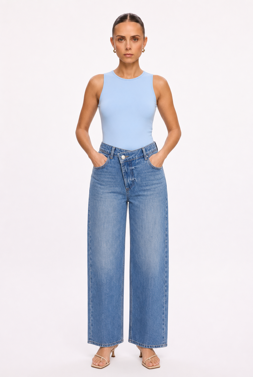 SKY BLUE SLEEVELESS CREW NECK BODYSUIT - Alternate view