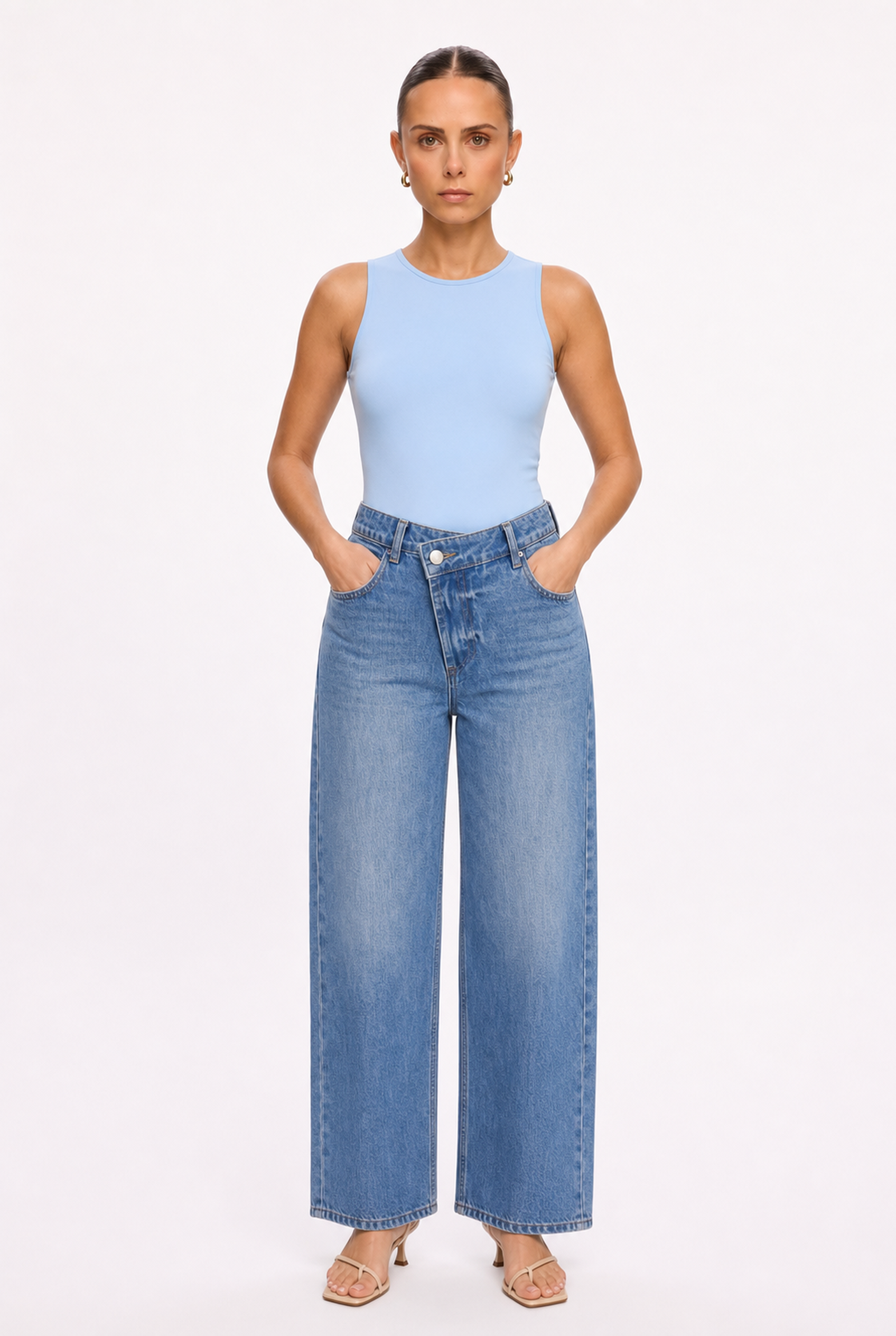 SKY BLUE SLEEVELESS CREW NECK BODYSUIT - Alternate view