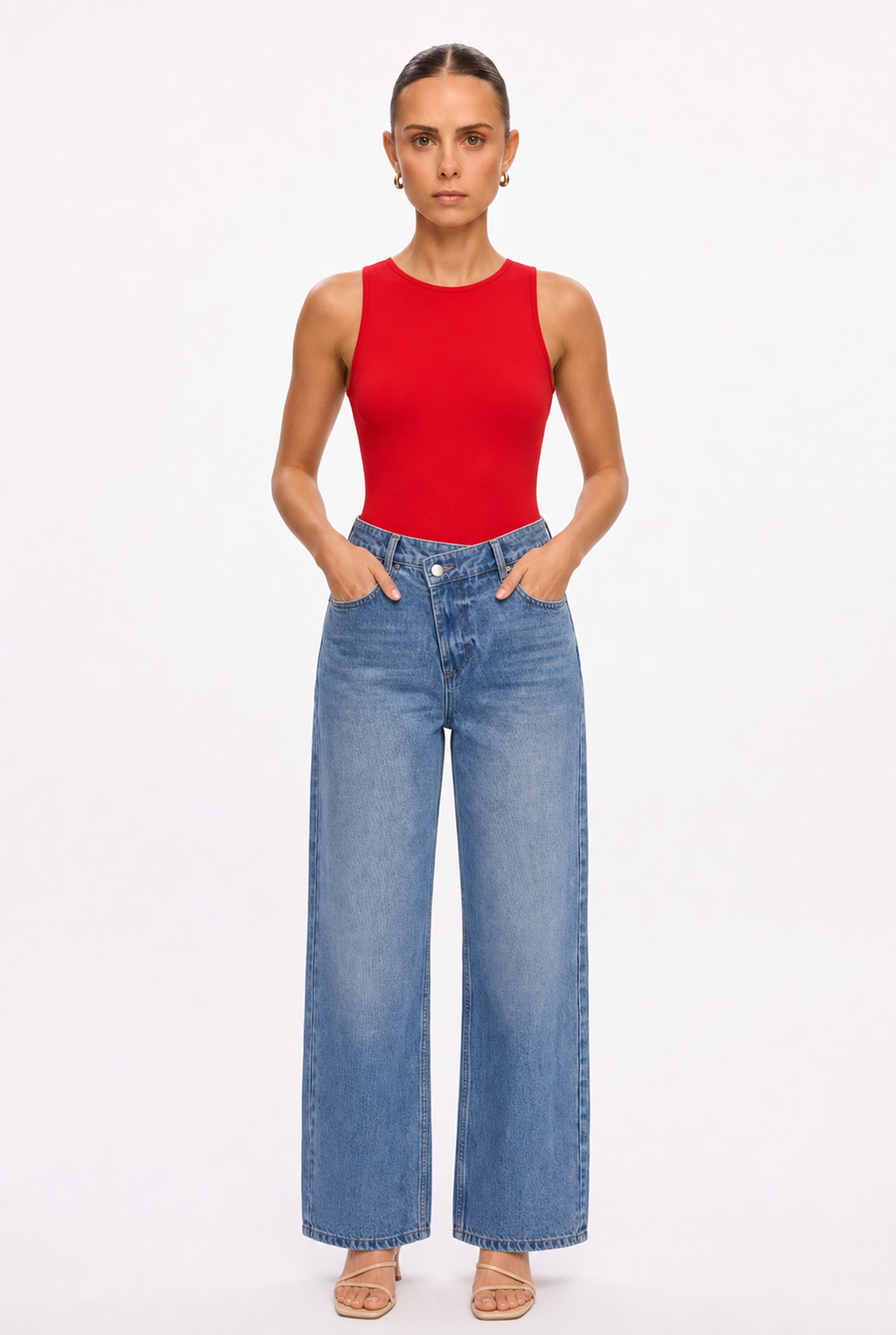 RED SLEEVELESS CREW NECK BODYSUIT - Alternate view