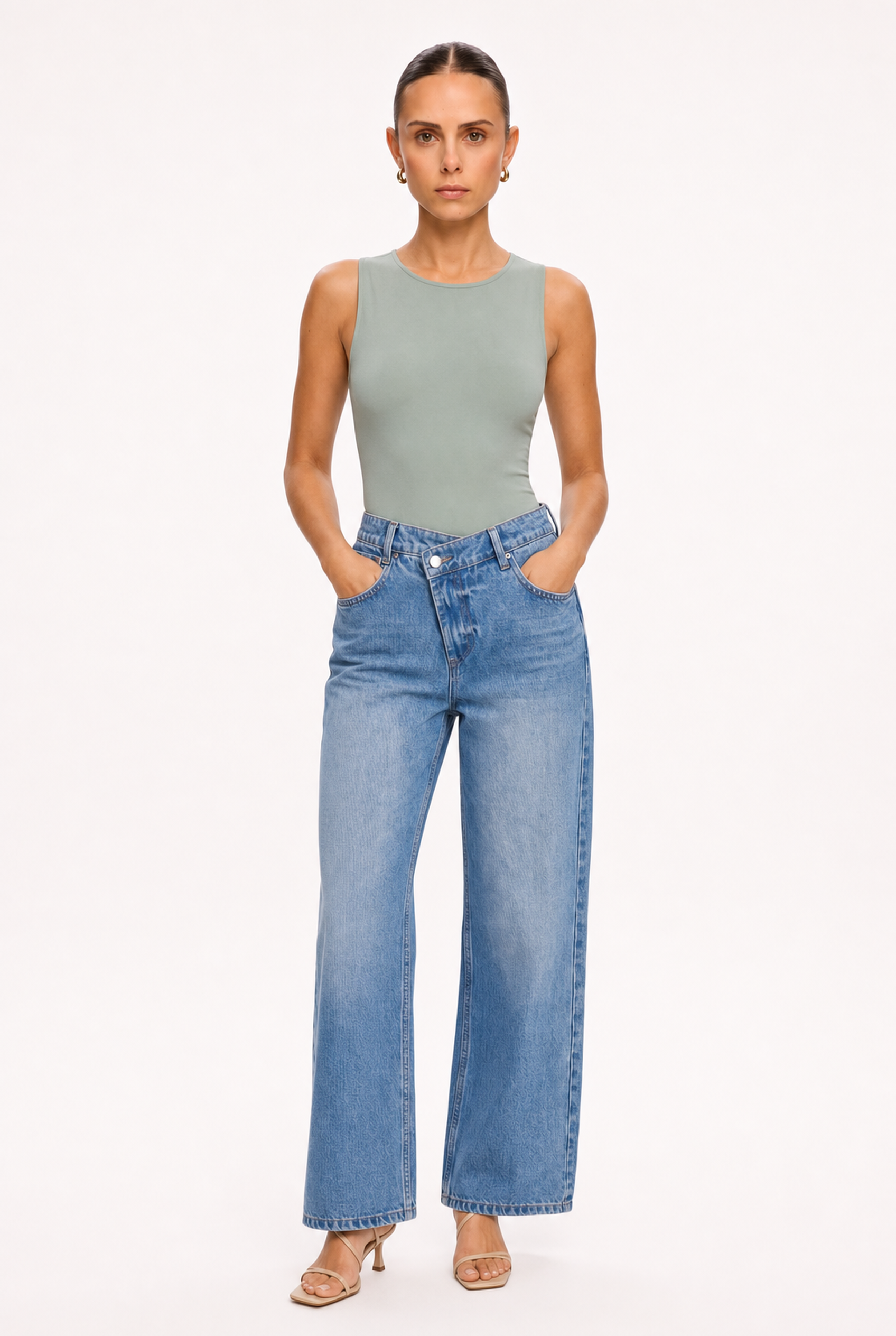 SAGE GREEN SLEEVELESS CREW NECK BODYSUIT - Alternate view