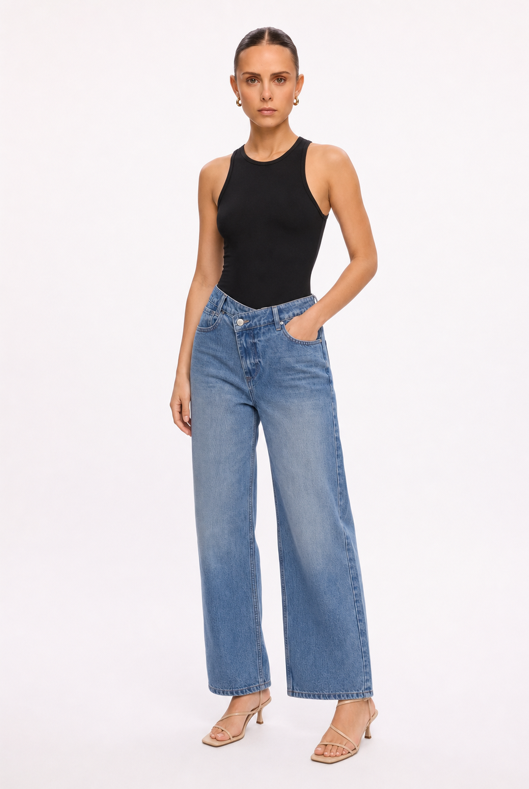 BLACK RACERBACK BODYSUIT - Three-quarter view