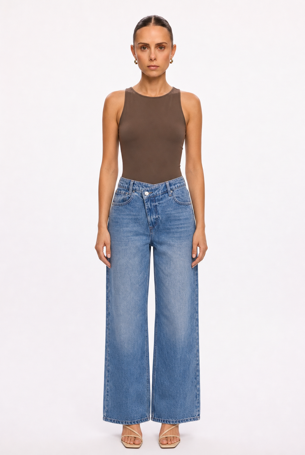 CHOCOLATE SLEEVELESS CREW NECK BODYSUIT - Front view