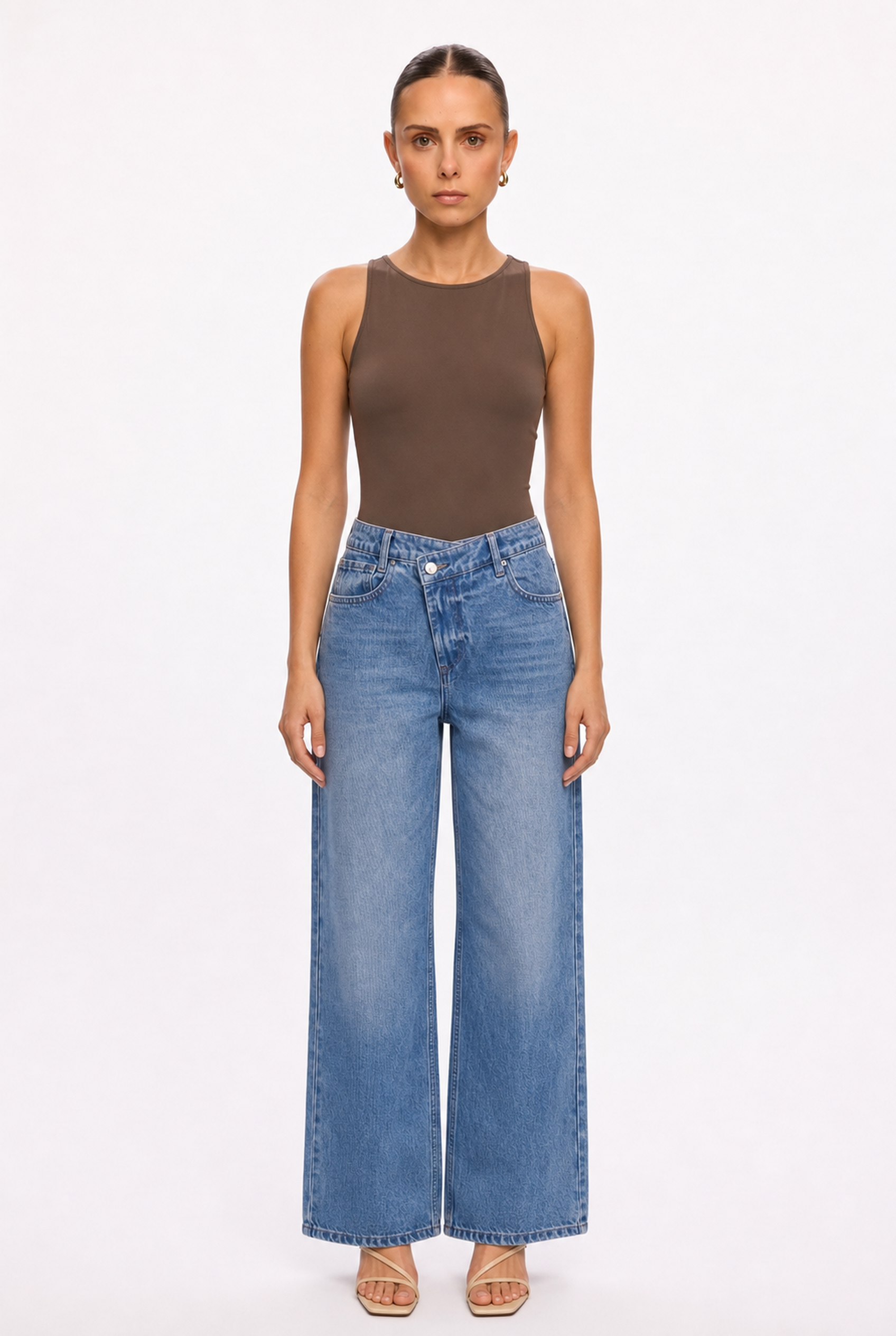 CHOCOLATE SLEEVELESS CREW NECK BODYSUIT - Front view