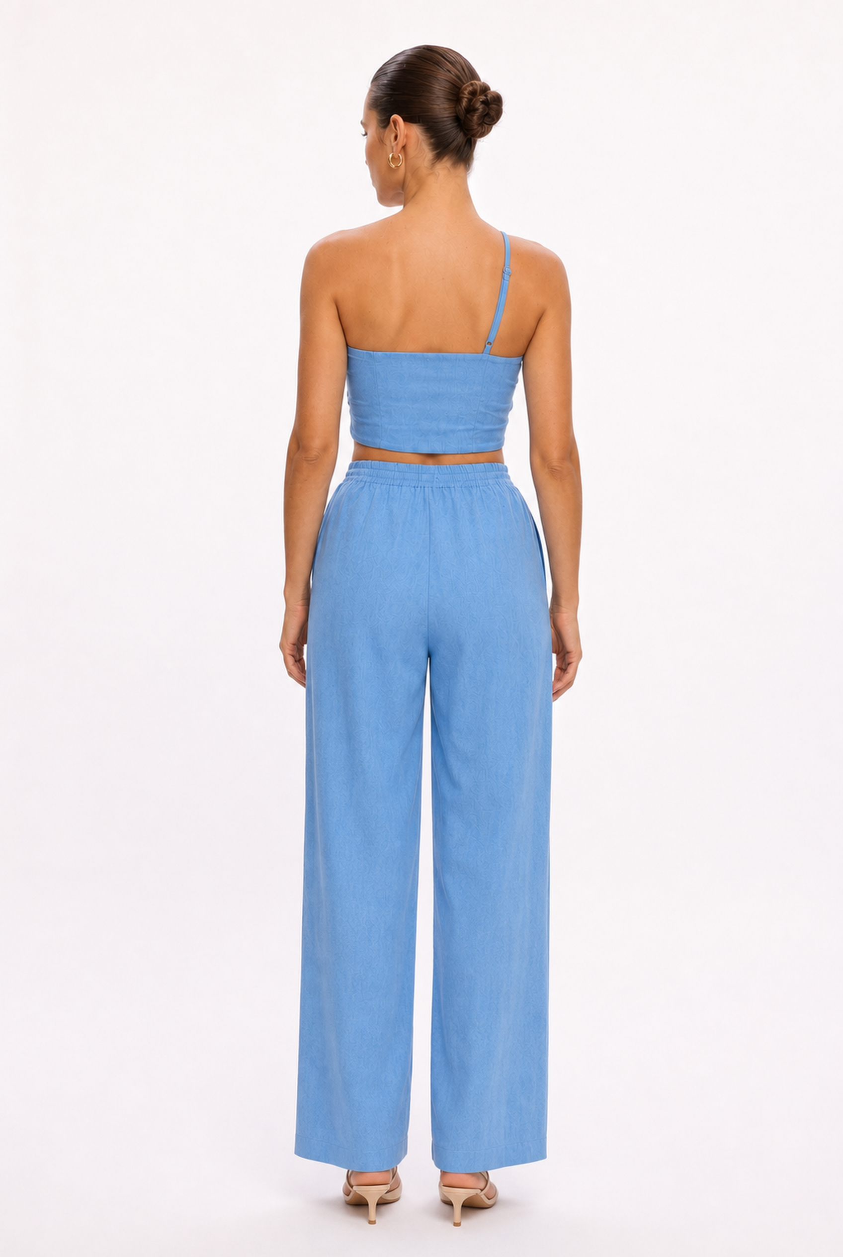 SKY BLUE KNOTTED ASYMMETRIC TOP AND PANTS SET - Alternate view