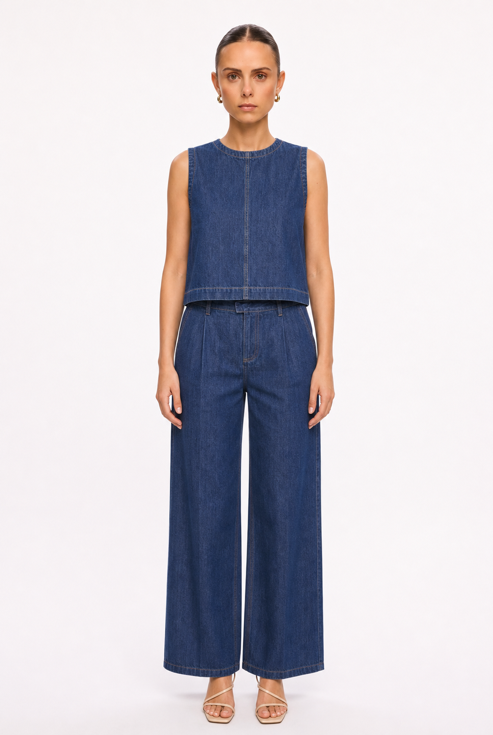 INDIGO DENIM TOP AND PANTS SET - Front view