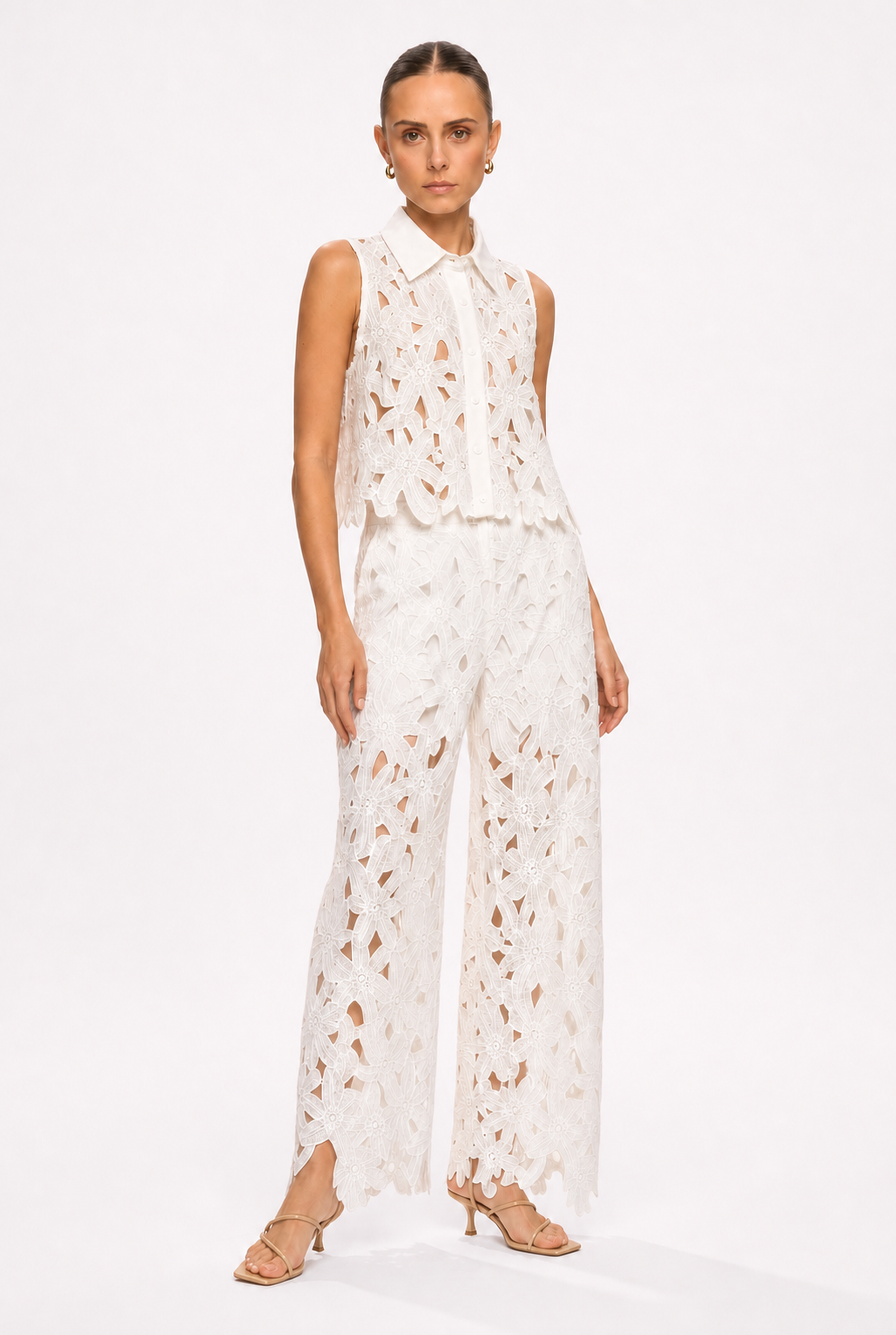 WHITE OPENWORK VEST AND PANTS SET - Alternate view