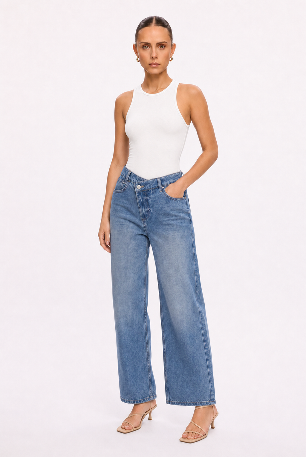 WHITE RACERBACK BODYSUIT - Three-quarter view