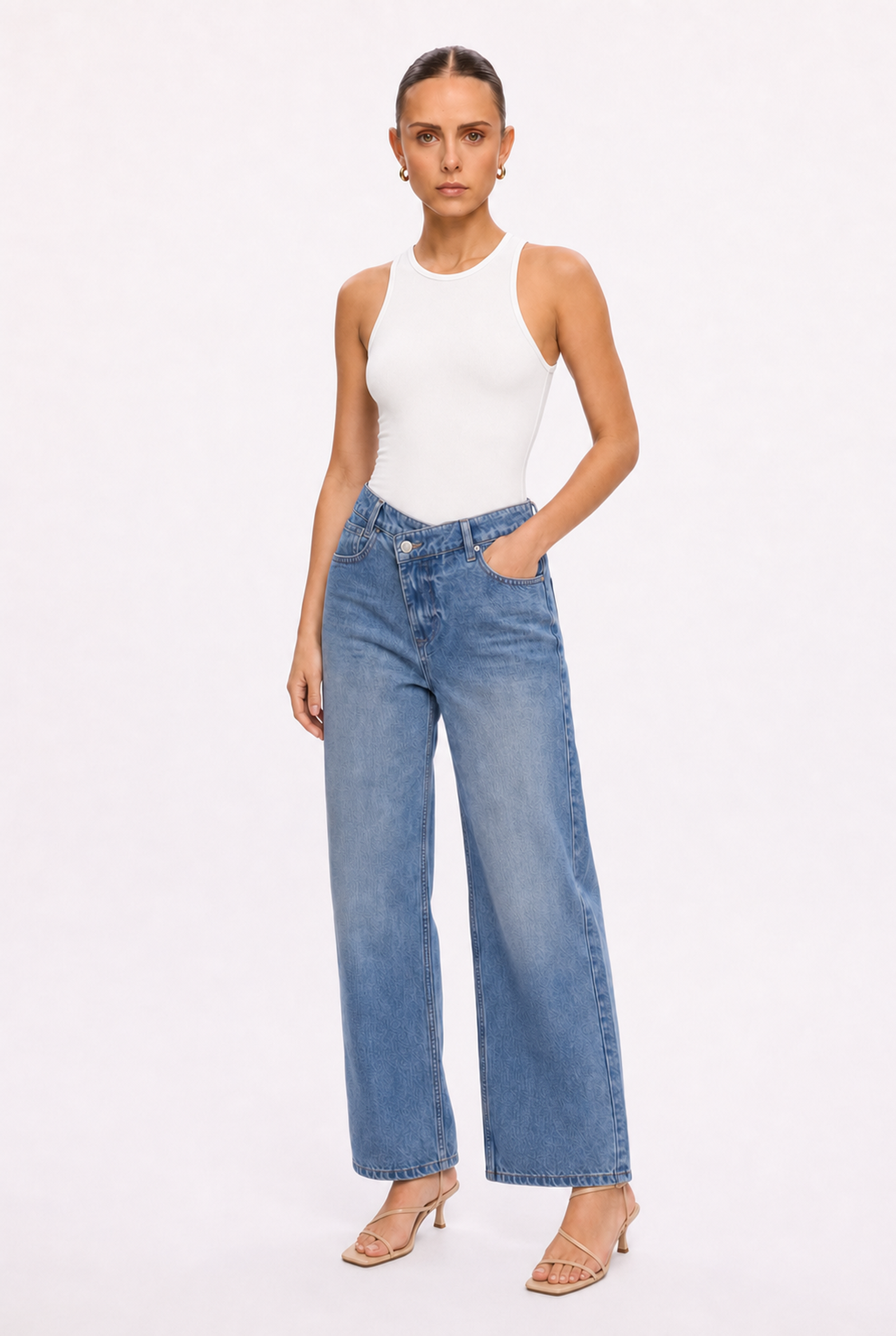WHITE RACERBACK BODYSUIT - Three-quarter view